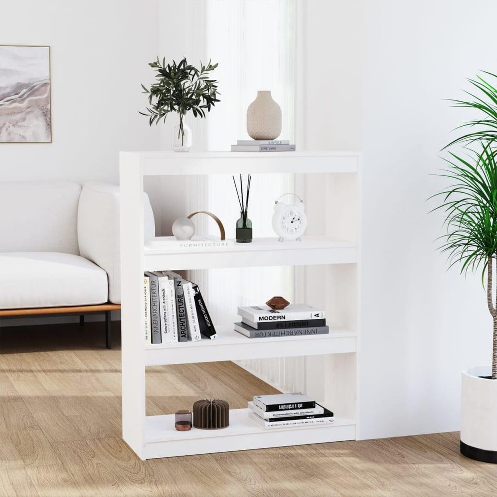 Voir la diapositive 1 : VIDAXL Bibliotheque/Separateur de piece Blanc 80x30x103,5cm Pin massif