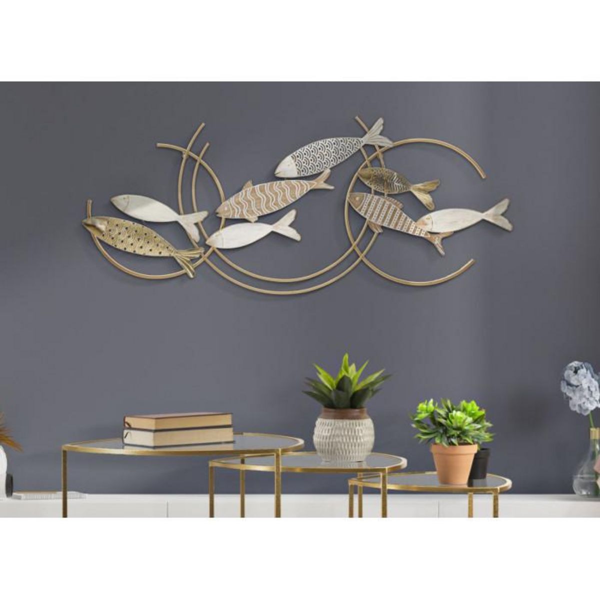 Paris Prix Décoration Murale en Métal  Fishy Move  142cm Multicolore