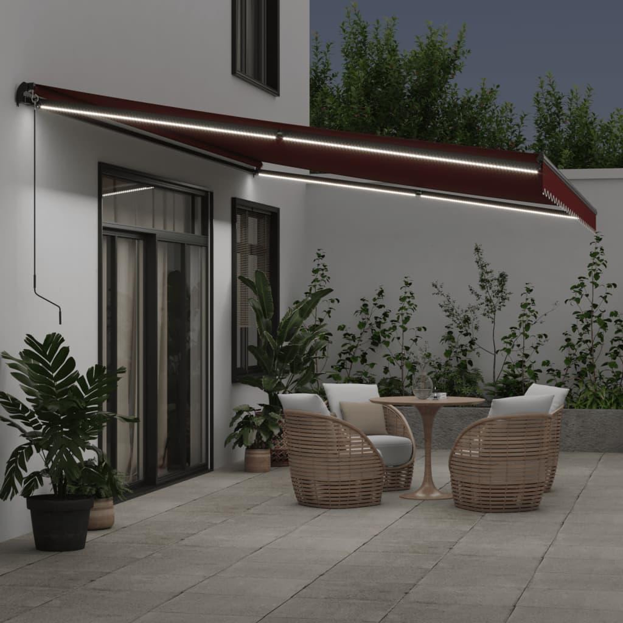 Voir la diapositive 3 : VIDAXL Auvent manuel retractable avec LED bordeaux 500x300 cm