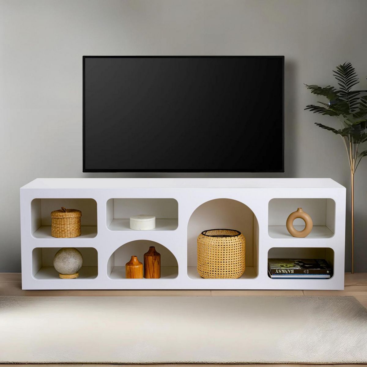 CONCEPT USINE Buffet bas 7 niches design organique blanc 160x50cm FERLIS