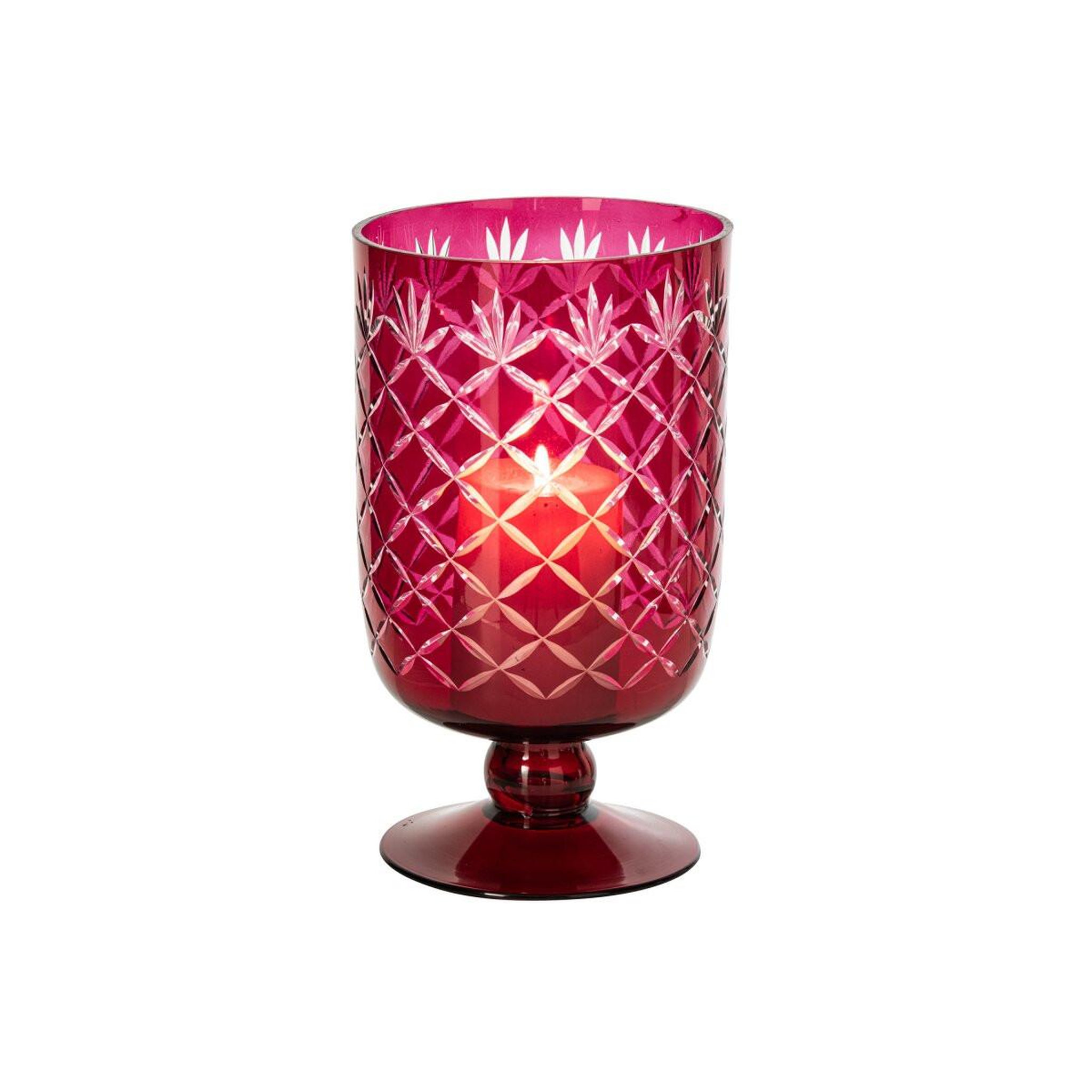 Voir la diapositive 2 : J-LINE Photophore sur pied en verre  vera  26cm rose