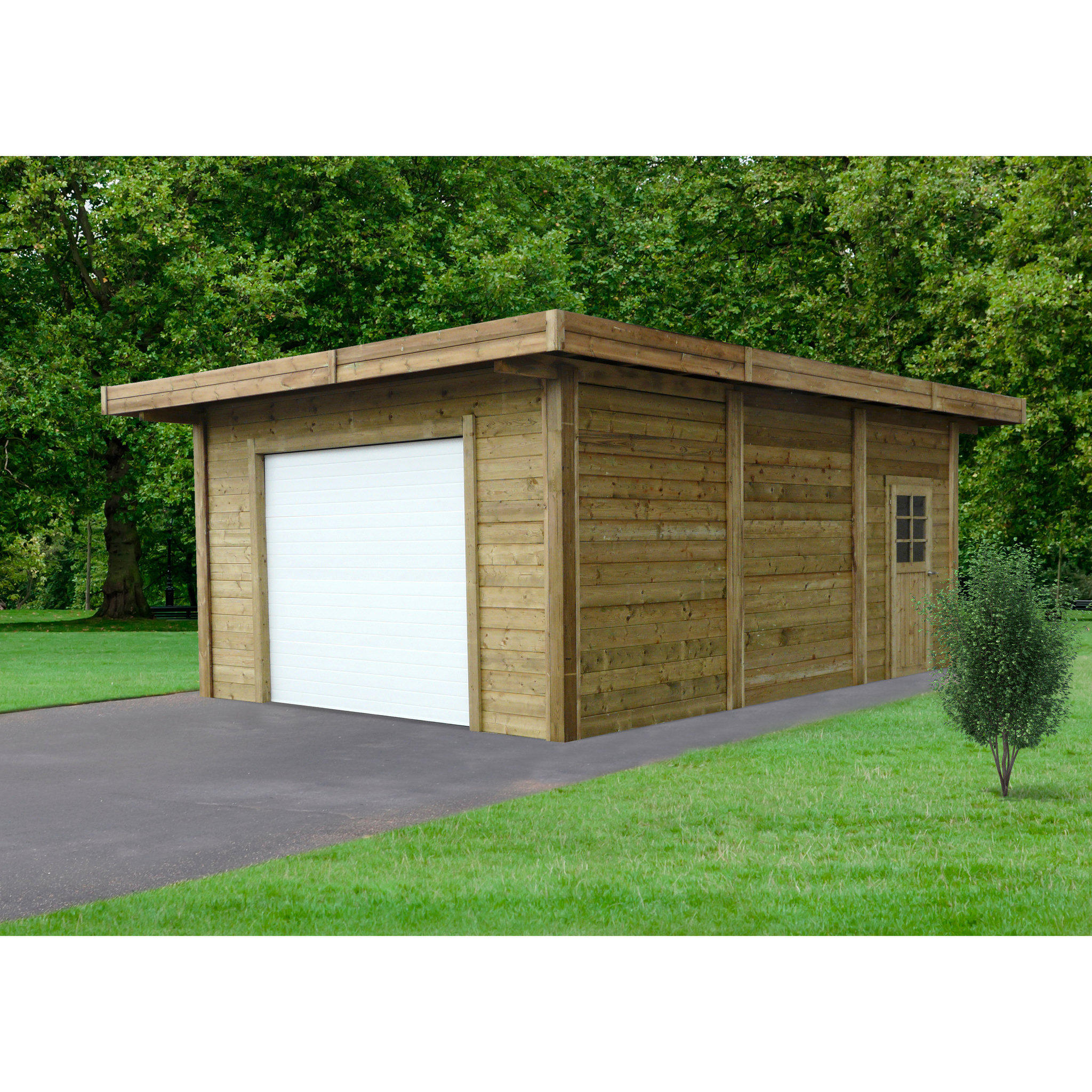 SOLID SUPERIA Garage - Bois traité autoclave - Toit plat - 22,20 m² - MOKAI