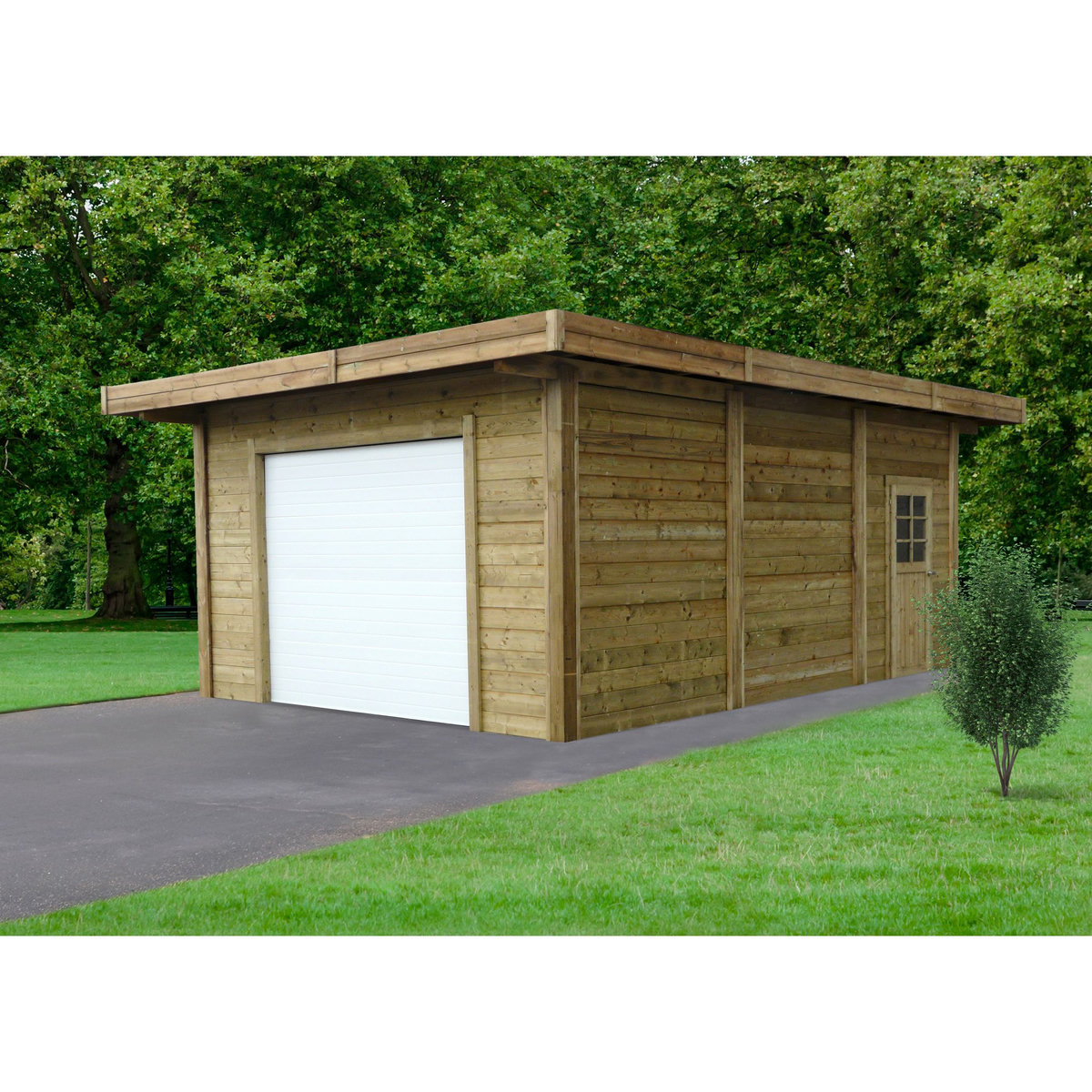 SOLID SUPERIA Garage - Bois traité autoclave - Toit plat - 22,20 m² - MOKAI