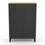 Voir la diapositive 4 : ID MARKET Armoire basse ESTER 2 portes métal noir et plateau bois design industriel