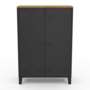 Voir la diapositive 4 : ID MARKET Armoire basse ESTER 2 portes métal noir et plateau bois design industriel