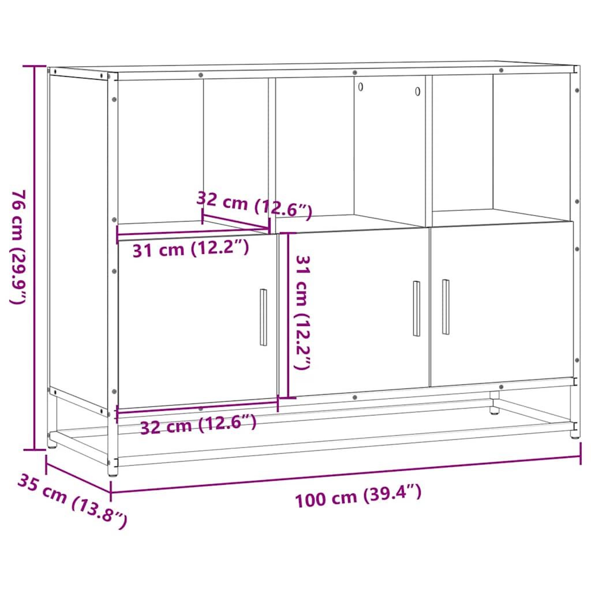 Voir la diapositive 6 : VIDAXL Buffet chene sonoma 100x35x76 cm bois d'ingenierie