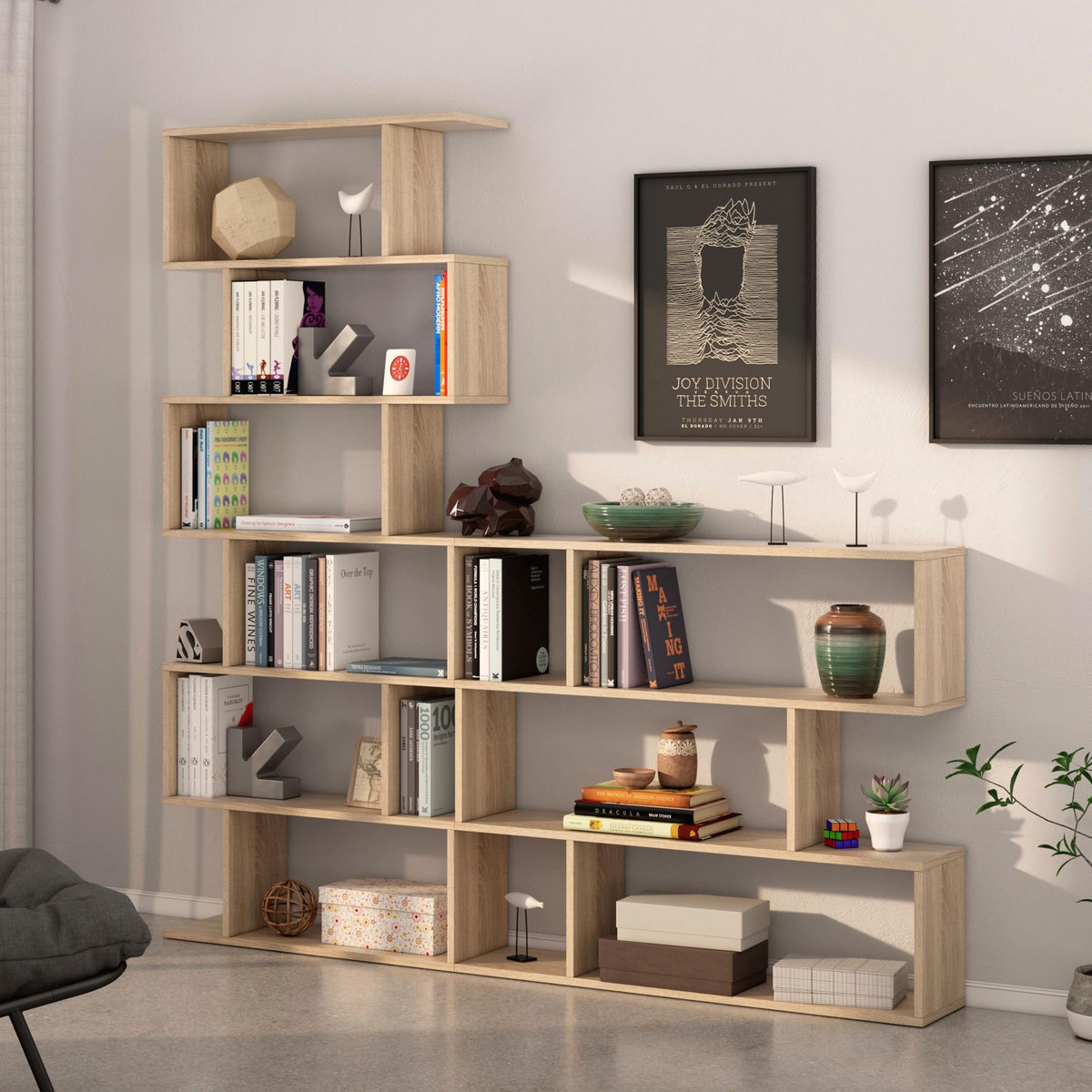 VS VENTA-STOCK Étagère Bibliothèque Bolonia Couleur Chêne 12 étagères, pour Salle à Manger ou Bureau