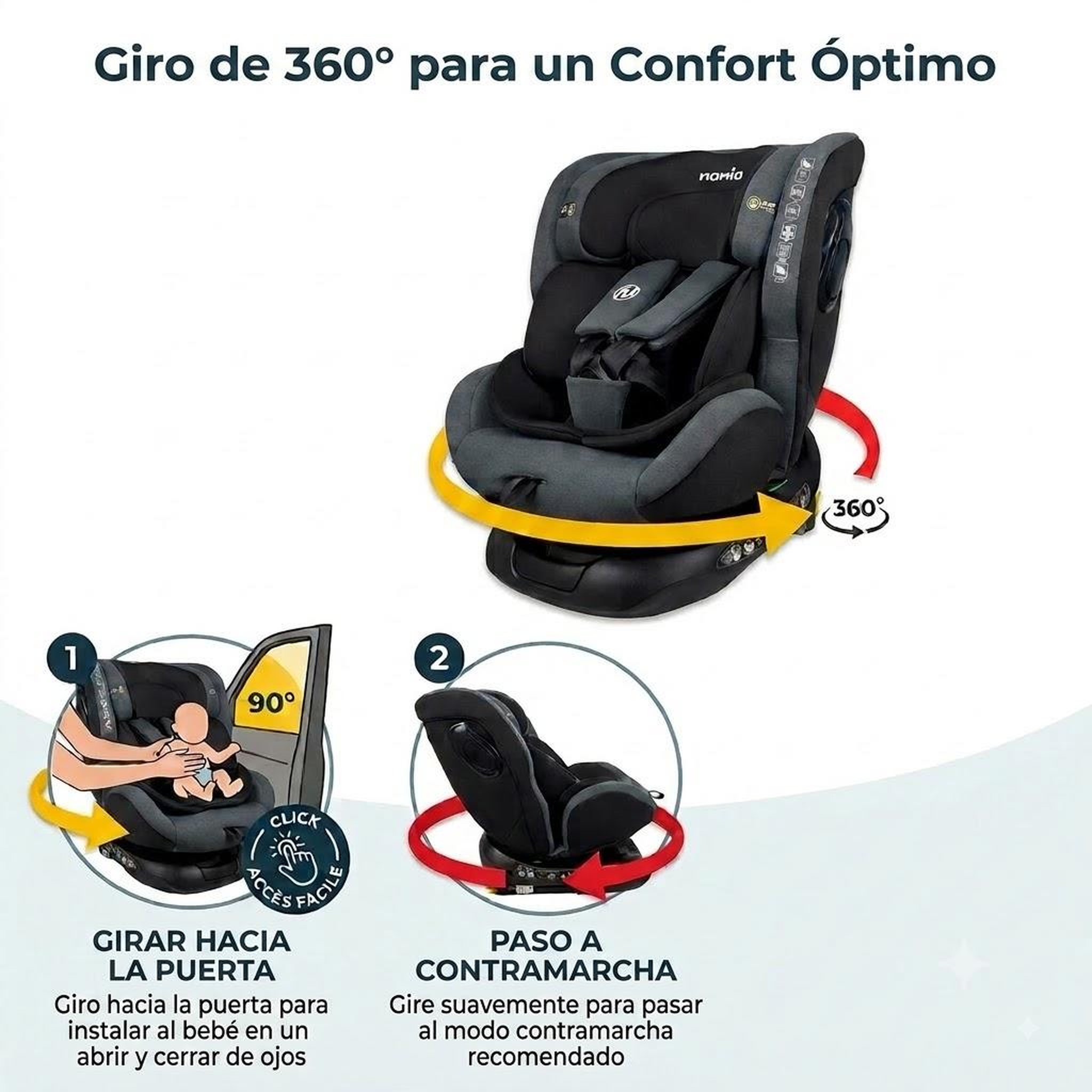 Voir la diapositive 2 : NANIA Nania, parma, siège auto isofix i-size, pivotant 360, évolutif, naissance -12 ans environ 40-150 cm, avec indicateur electronique d'installation, inclinable