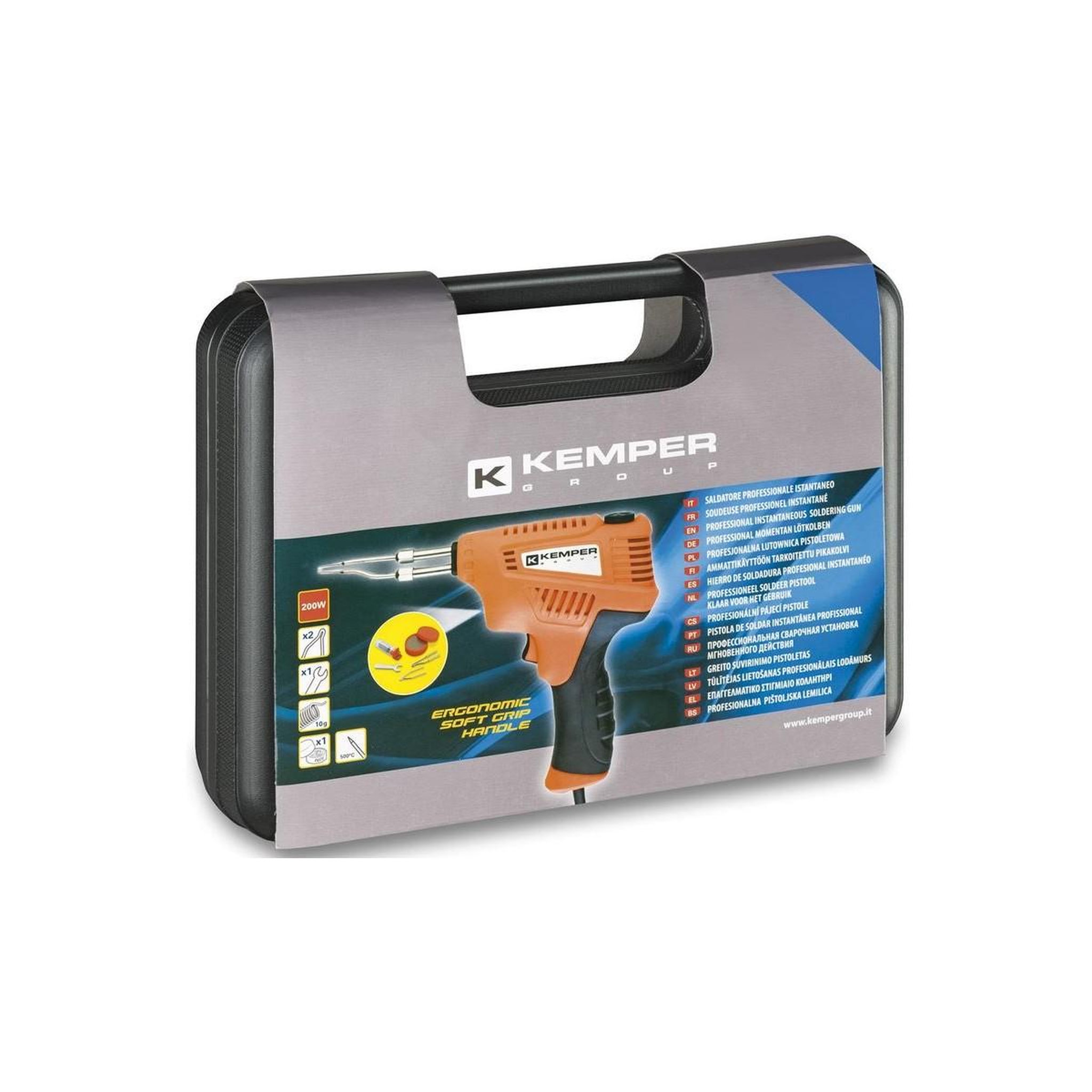 Voir la diapositive 4 : Kemper Pistolet à souder 200W- 230V Kit complet avec mallette, 2 pannes, pâte à souder, bobine d'étain Réglage 3 puissances KEMPER