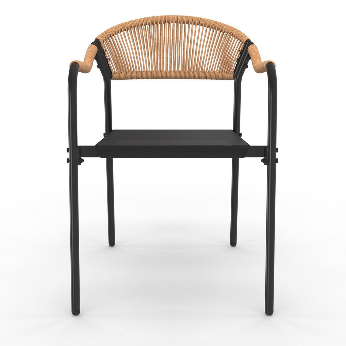 ID MARKET Lot de 4 chaises de jardin MADEIRA métal, cordage et textilène noir et rotin clair