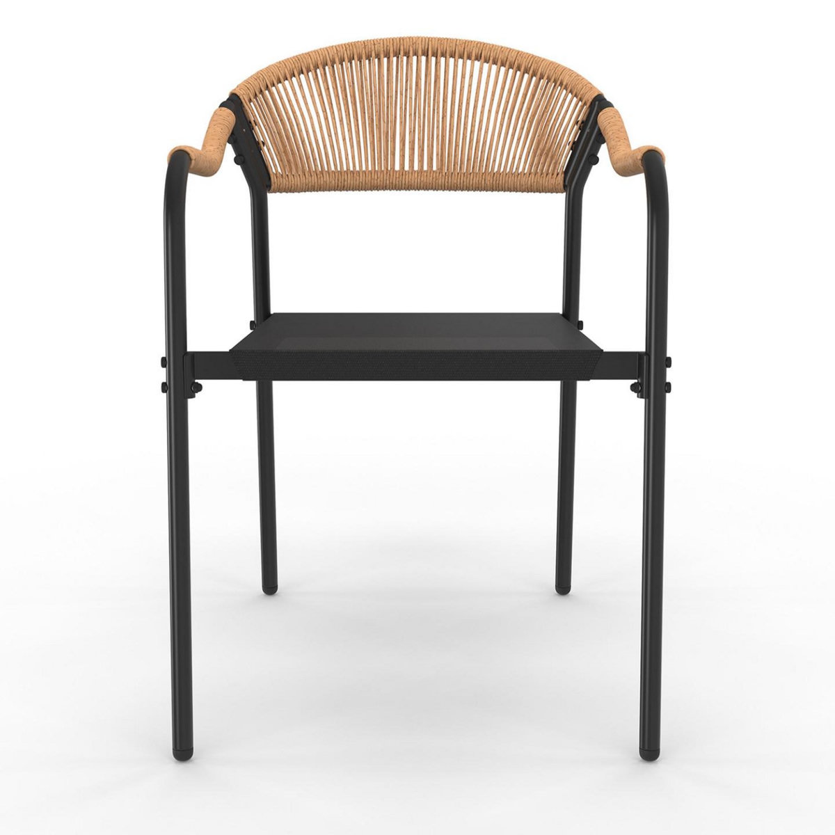 ID MARKET Lot de 4 chaises de jardin MADEIRA métal, cordage et textilène noir et rotin clair