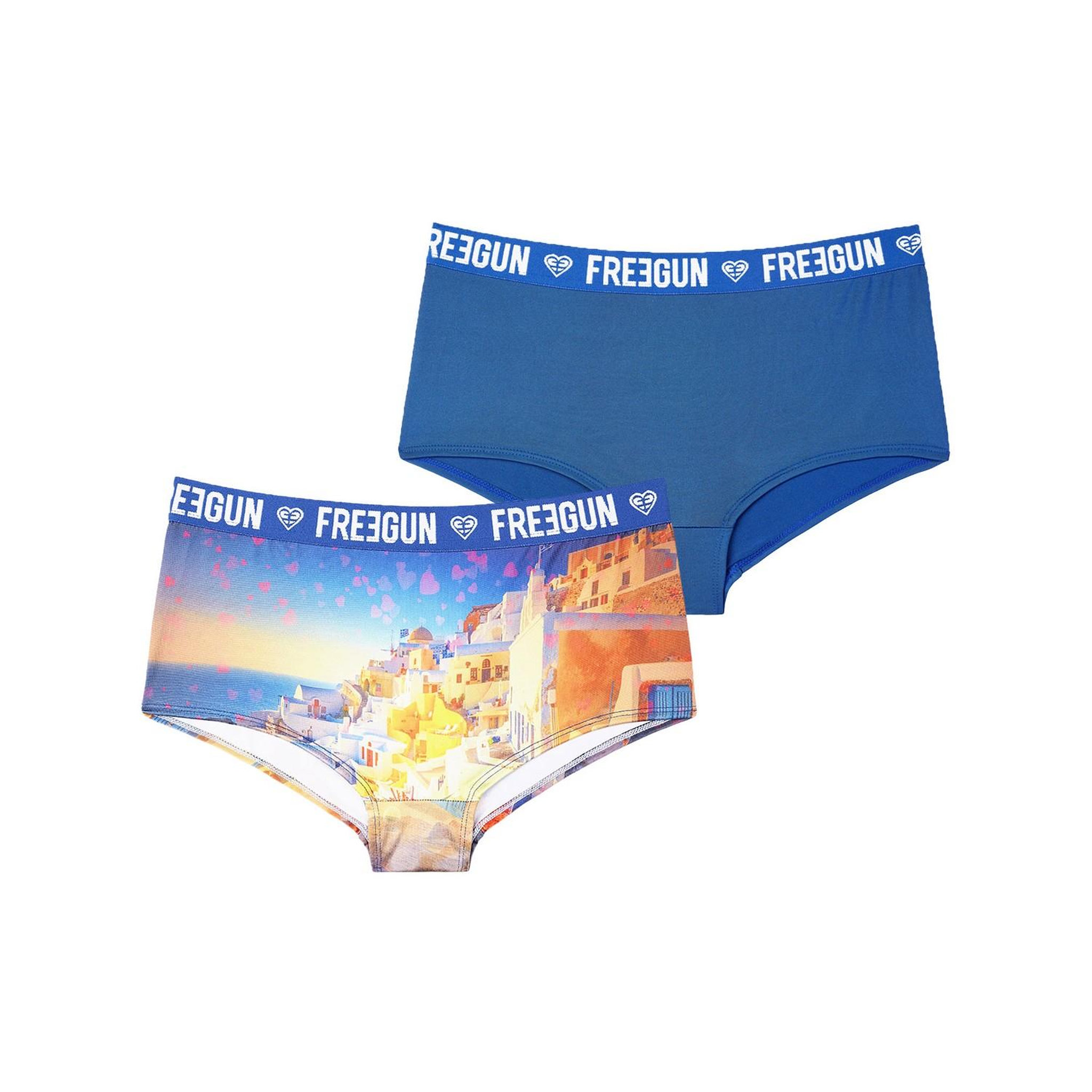 FREEGUN Lot de 2 shortys fille Romantic Cities Bleu. Coloris disponibles : Bleu