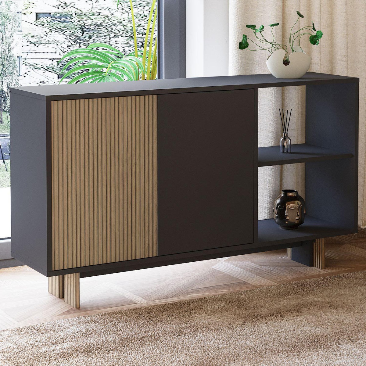 Habitat et Jardin Buffet en bois  Ravello  - 140 x 35 x 80 cm - Gris anthracite