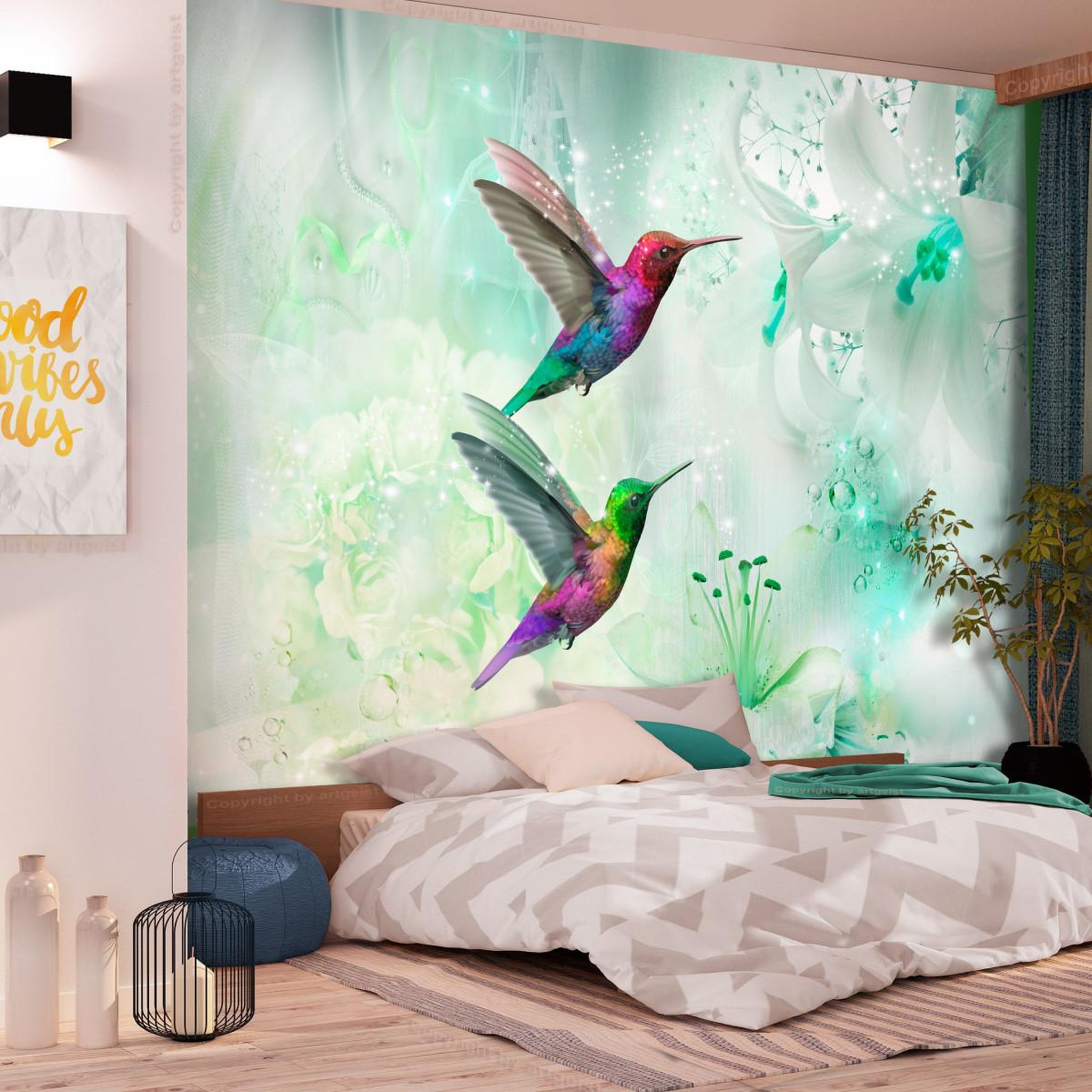 Paris Prix Papier peint  colourful hummingbirds green. Coloris disponibles : Multicolore