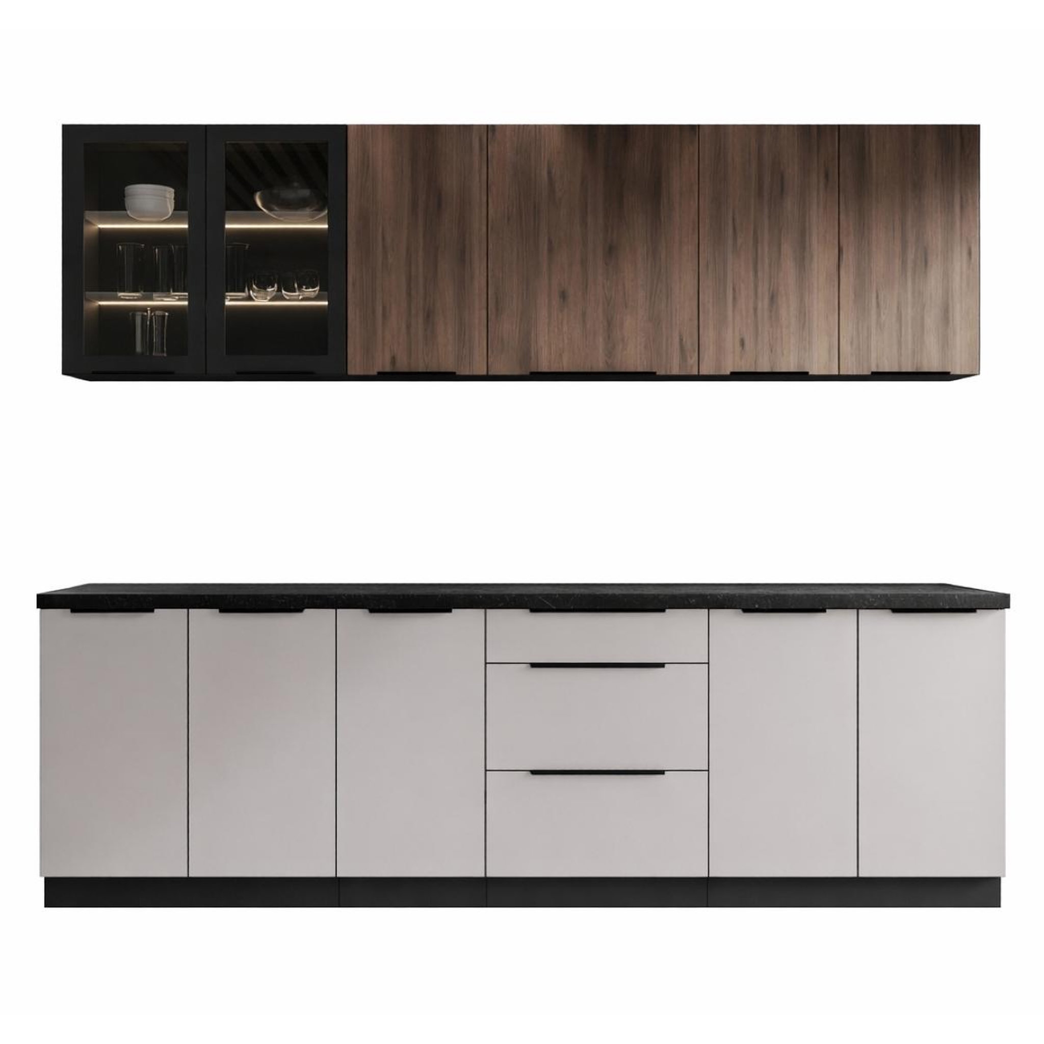 JLC KREATION Cuisine complète moderne beige et bois 260cm MAO