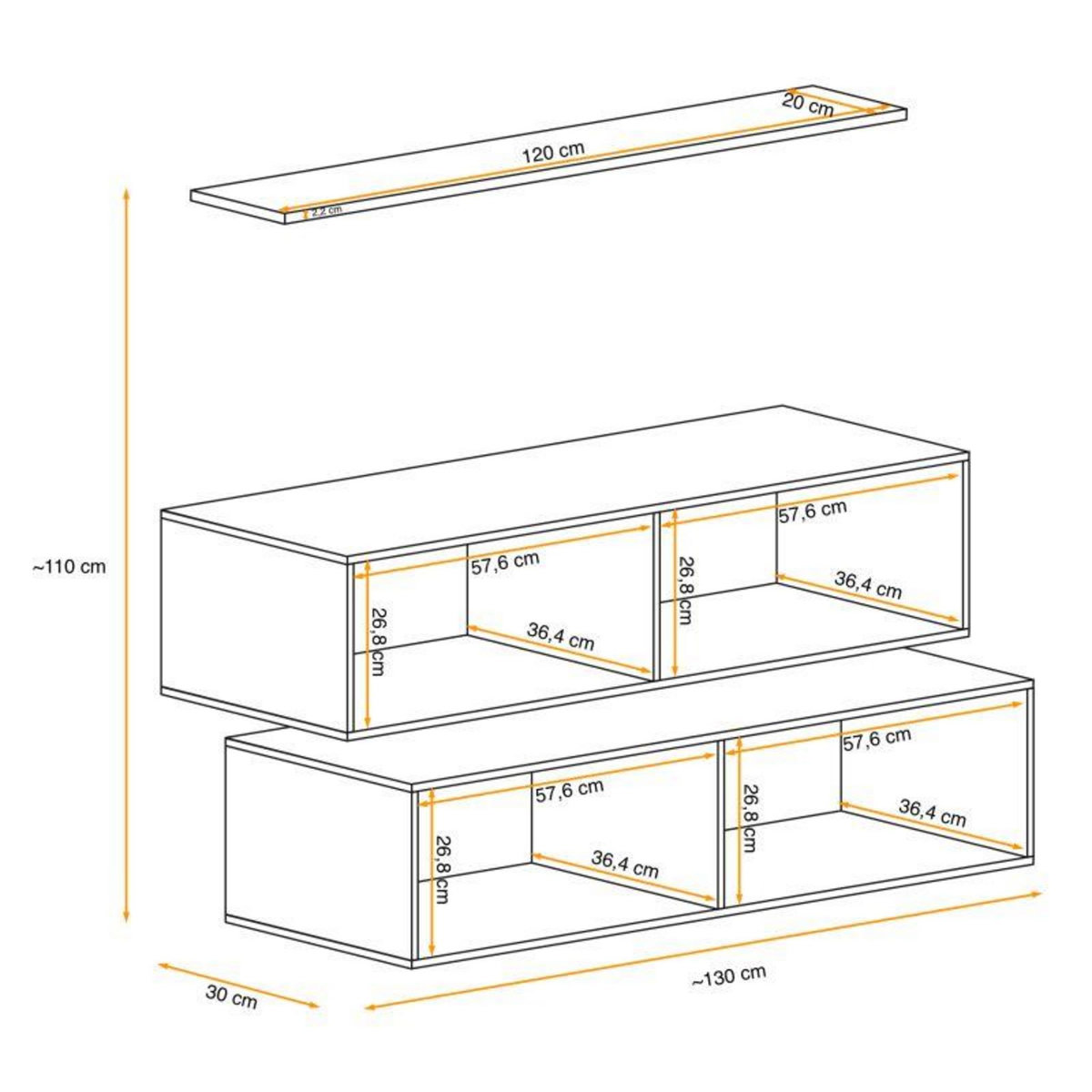 Paris Prix Lot de 2 Bancs Muraux & Étagère  Switch SBII  130cm Noir
