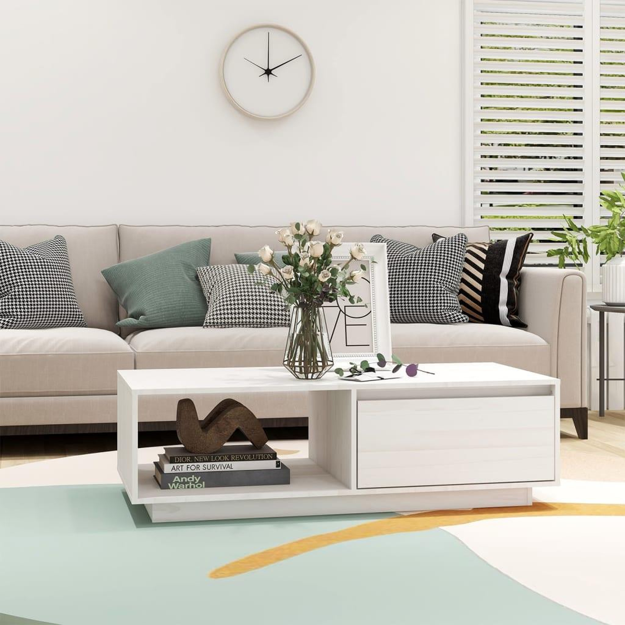Voir la diapositive 3 : VIDAXL Table basse blanc 110x50x33,5 cm bois de pin massif