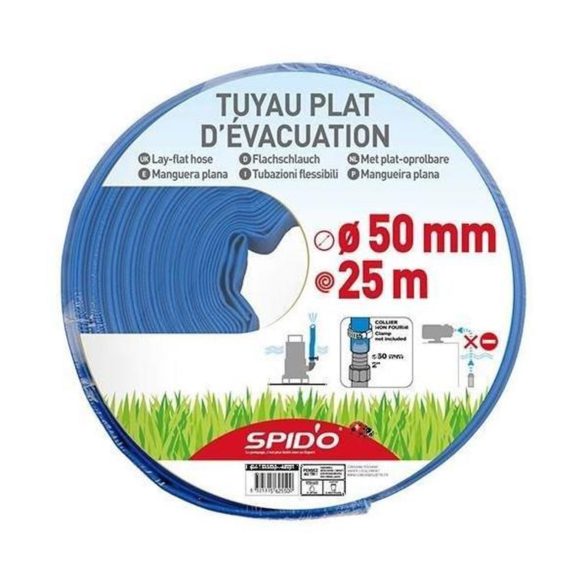 SPIDO Tuyau plat d'évacuation - spido - 25 m - ø 50 mm - 4 bars