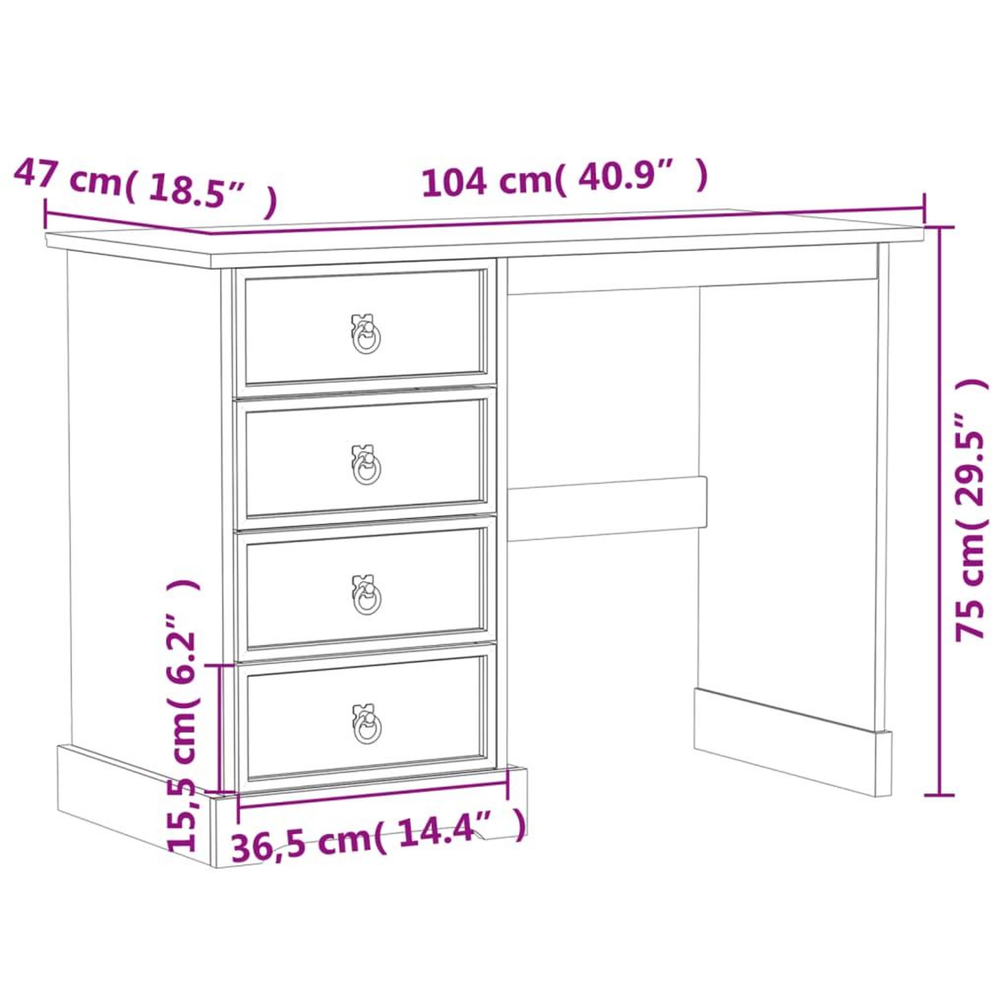 Voir la diapositive 6 : VIDAXL Coiffeuse  104x47x75 cm bois de pin massif