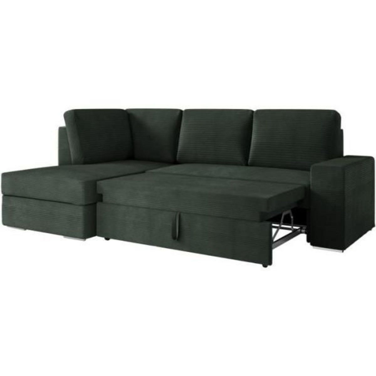 LOUNGITUDE Canapé d'angle gauche 3 places convertible ADEN avec coffre en velours côtelé - Vert foncé - L246 x P174 x H96cm - LOUNGITUD