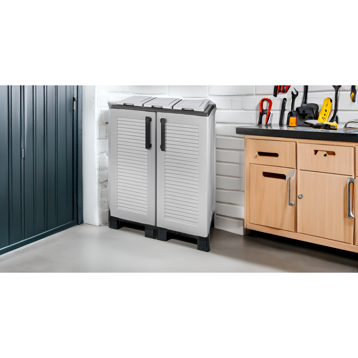 ART PLAST Abri Poubelles de Tri Sélectif 3 Sacs Recyclage Gestion des Déchets – Intérieur Extérieur 68 x 37 x 90 cm Art Plast