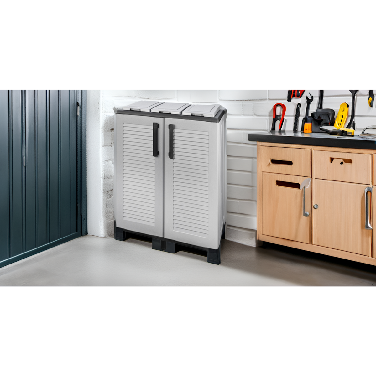 ART PLAST Abri Poubelles de Tri Sélectif 3 Sacs Recyclage Gestion des Déchets – Intérieur Extérieur 68 x 37 x 90 cm Art Plast