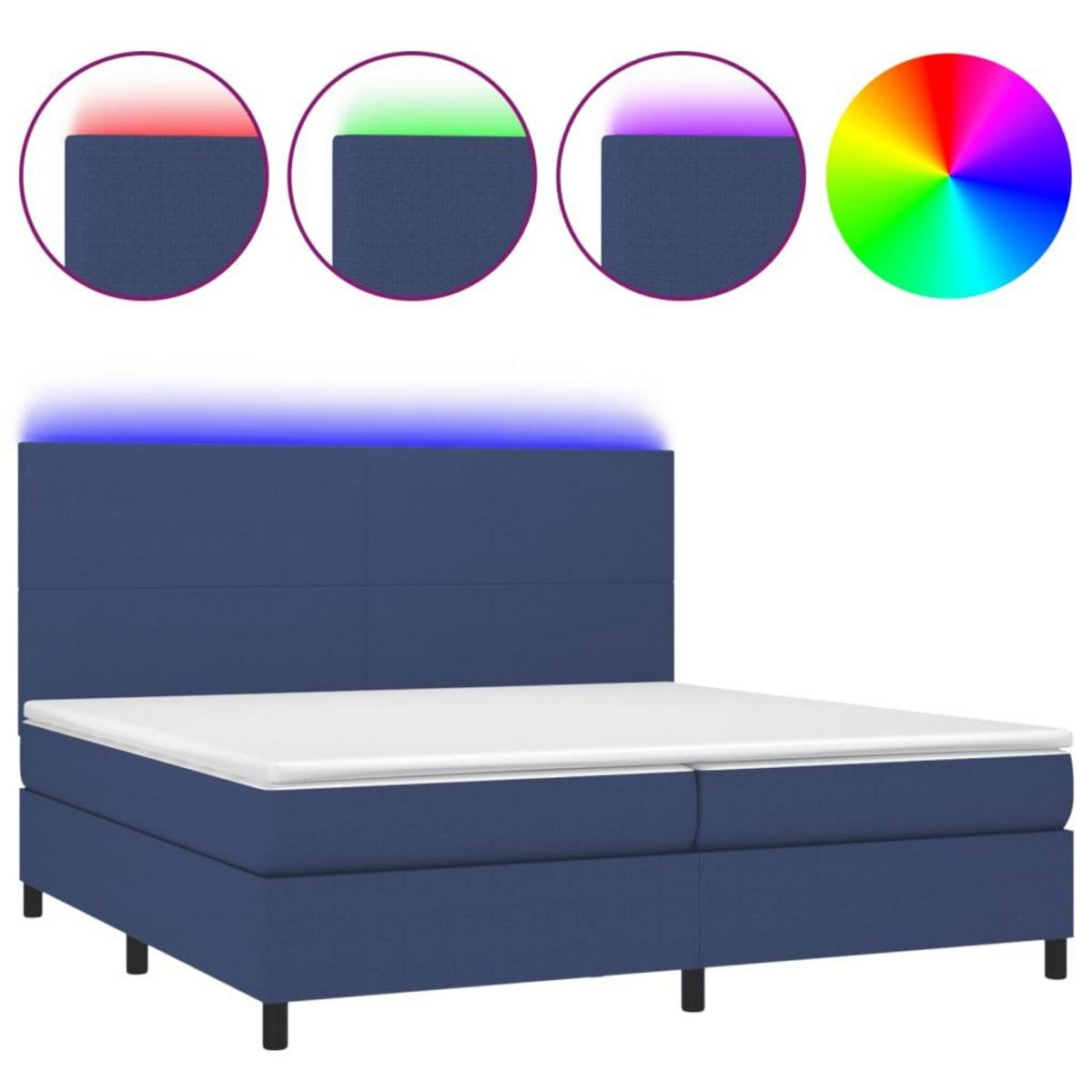 VIDAXL Sommier a lattes de lit et matelas et LED Bleu 200x200 cm Tissu