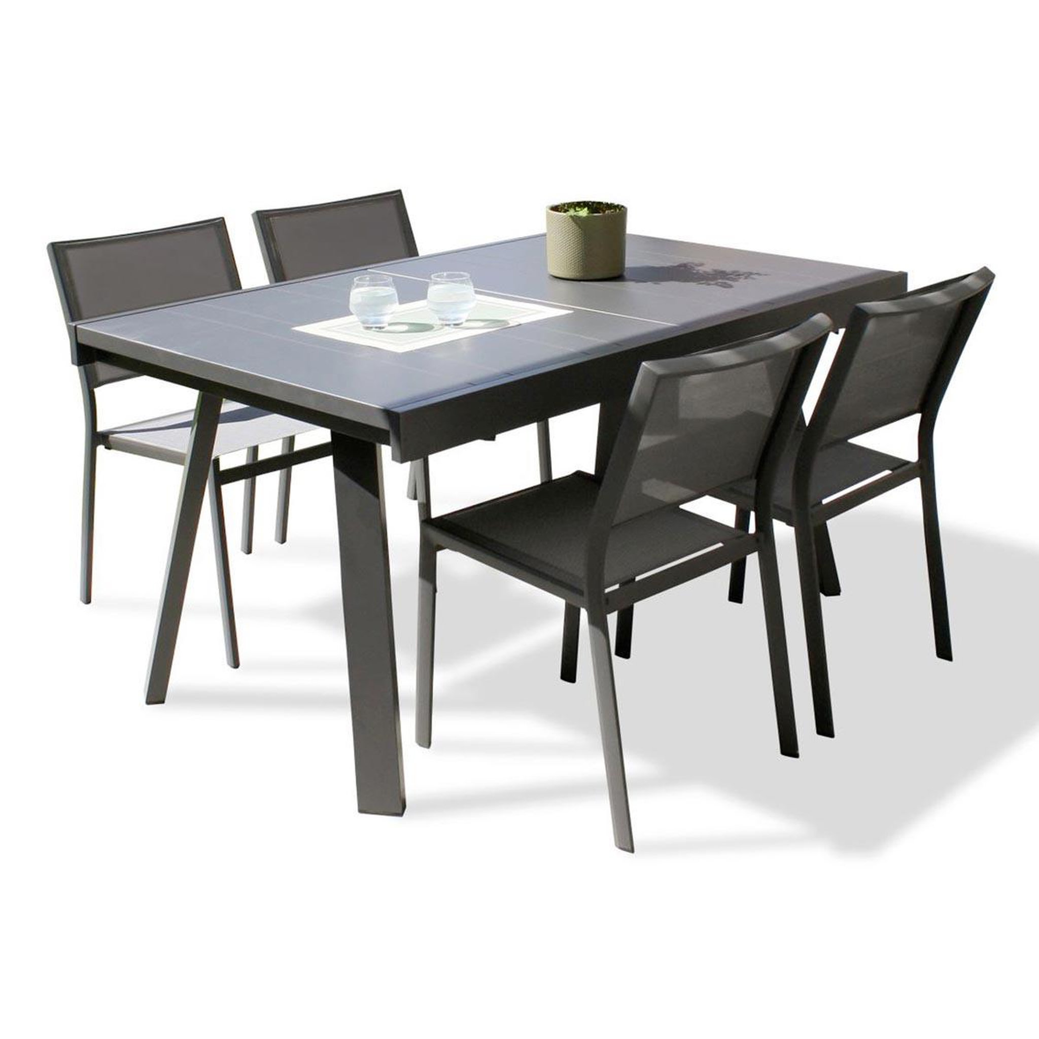 DCB GARDEN Ensemble Table de Jardin & 4 Chaises  Stockholm  150-225cm Gris Anthracite