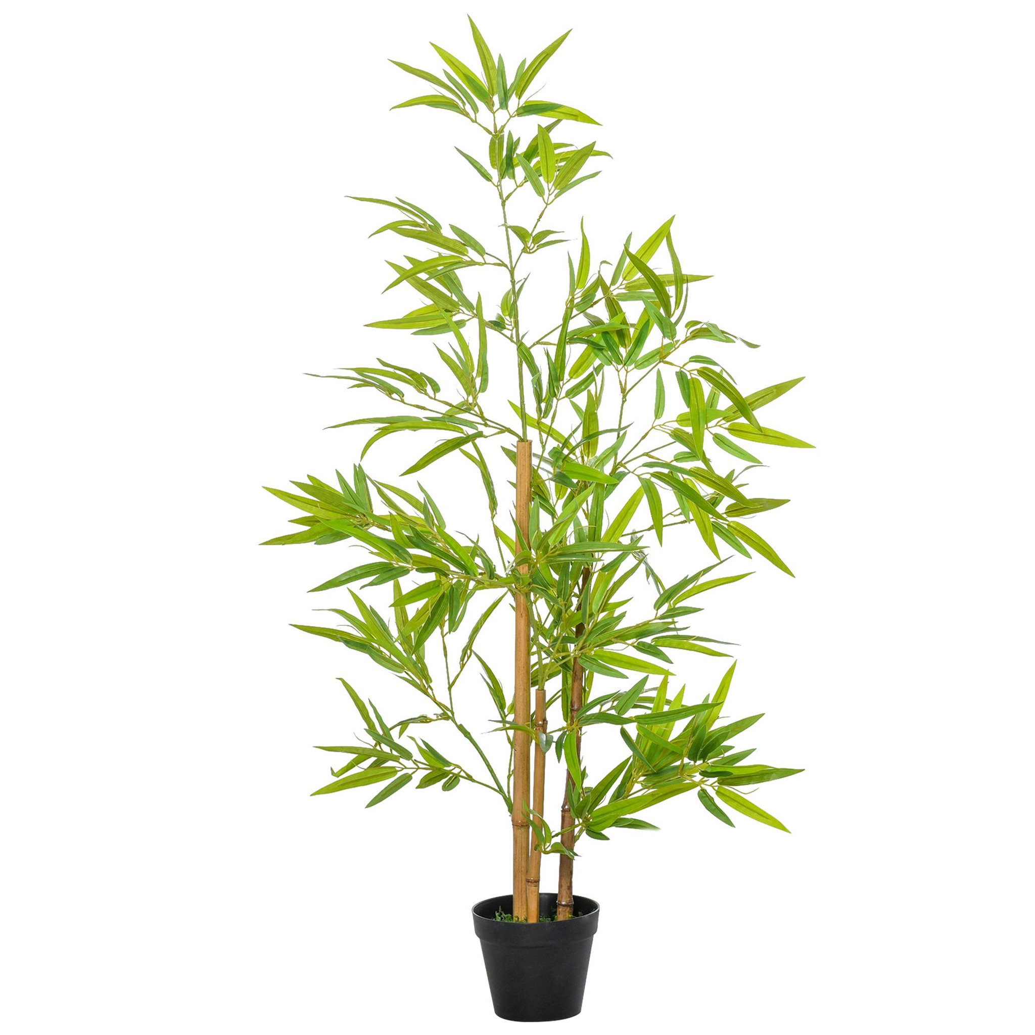 OUTSUNNY Bambous artificiels 1,20H m - lot de 2 bambous artificiels - 369 feuilles réalistes par bambou avec vrais troncs - pot inclus noir vert