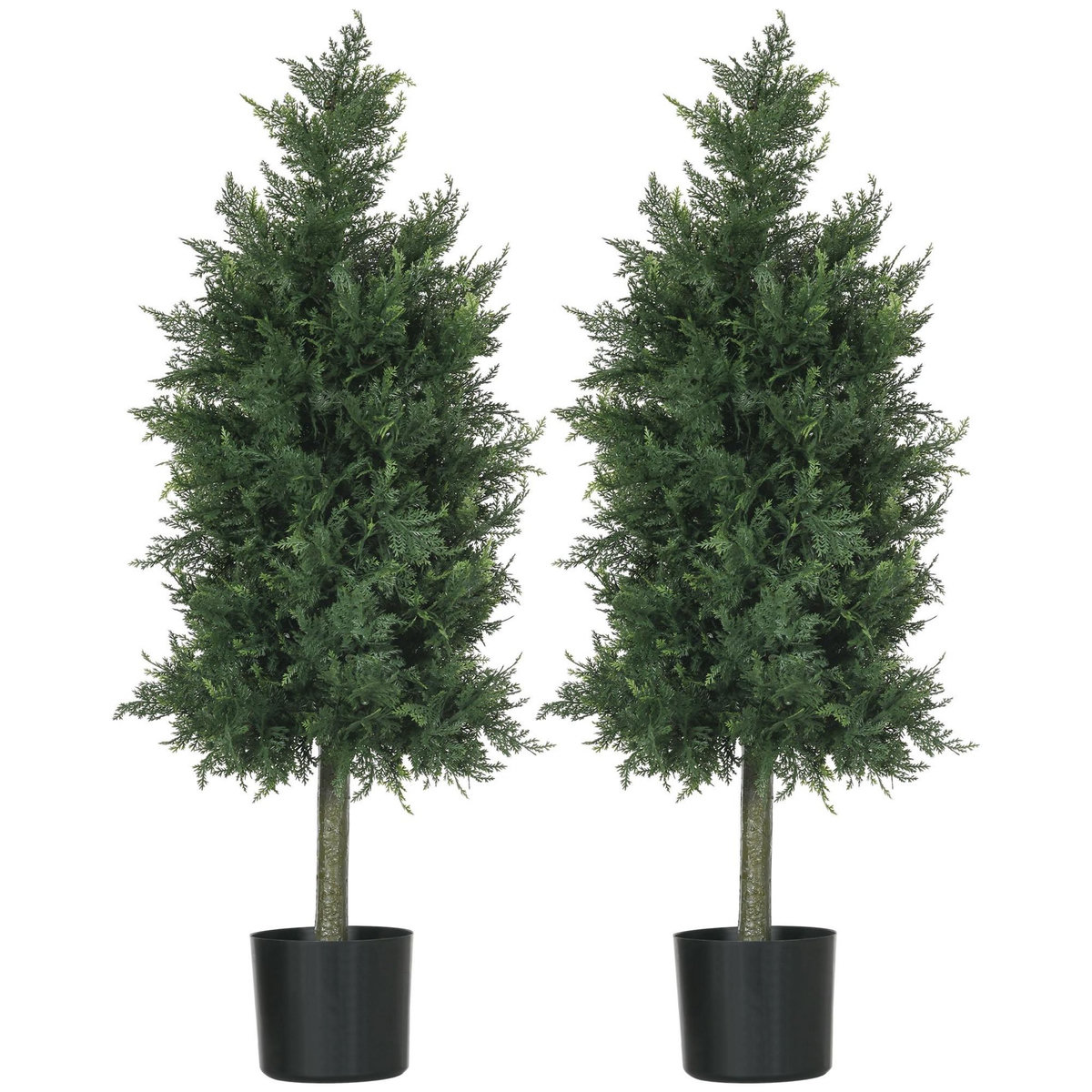 HOMCOM Lot de 2 plantes artificielles sapins cèdre H. 90 cm grand réalisme pot inclus