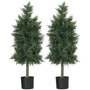 Voir la diapositive 1 : HOMCOM Lot de 2 plantes artificielles sapins cèdre H. 90 cm grand réalisme pot inclus