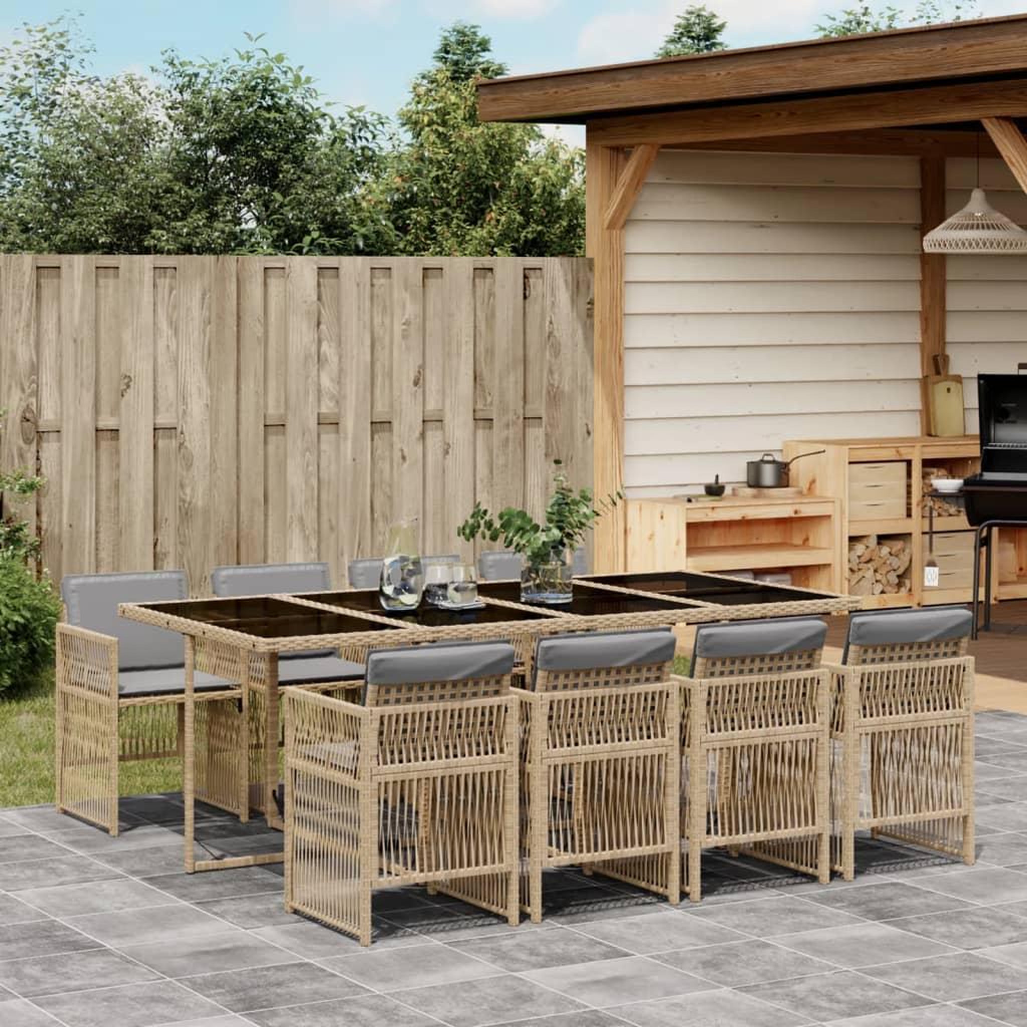 VIDAXL Ensemble a manger de jardin et coussins 9 pcs melange beige