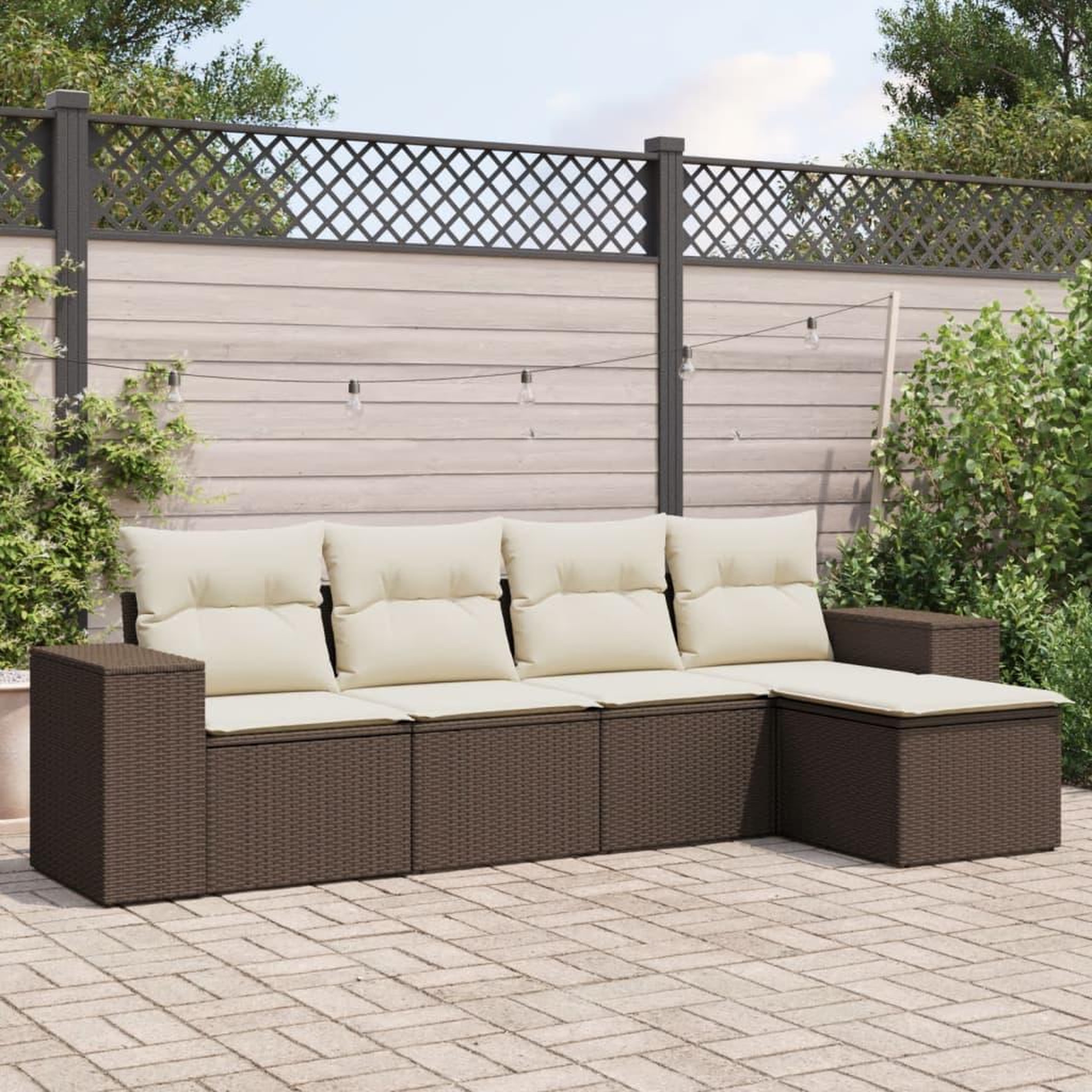 VIDAXL Salon de jardin avec coussins 5 pcs marron resine tressee