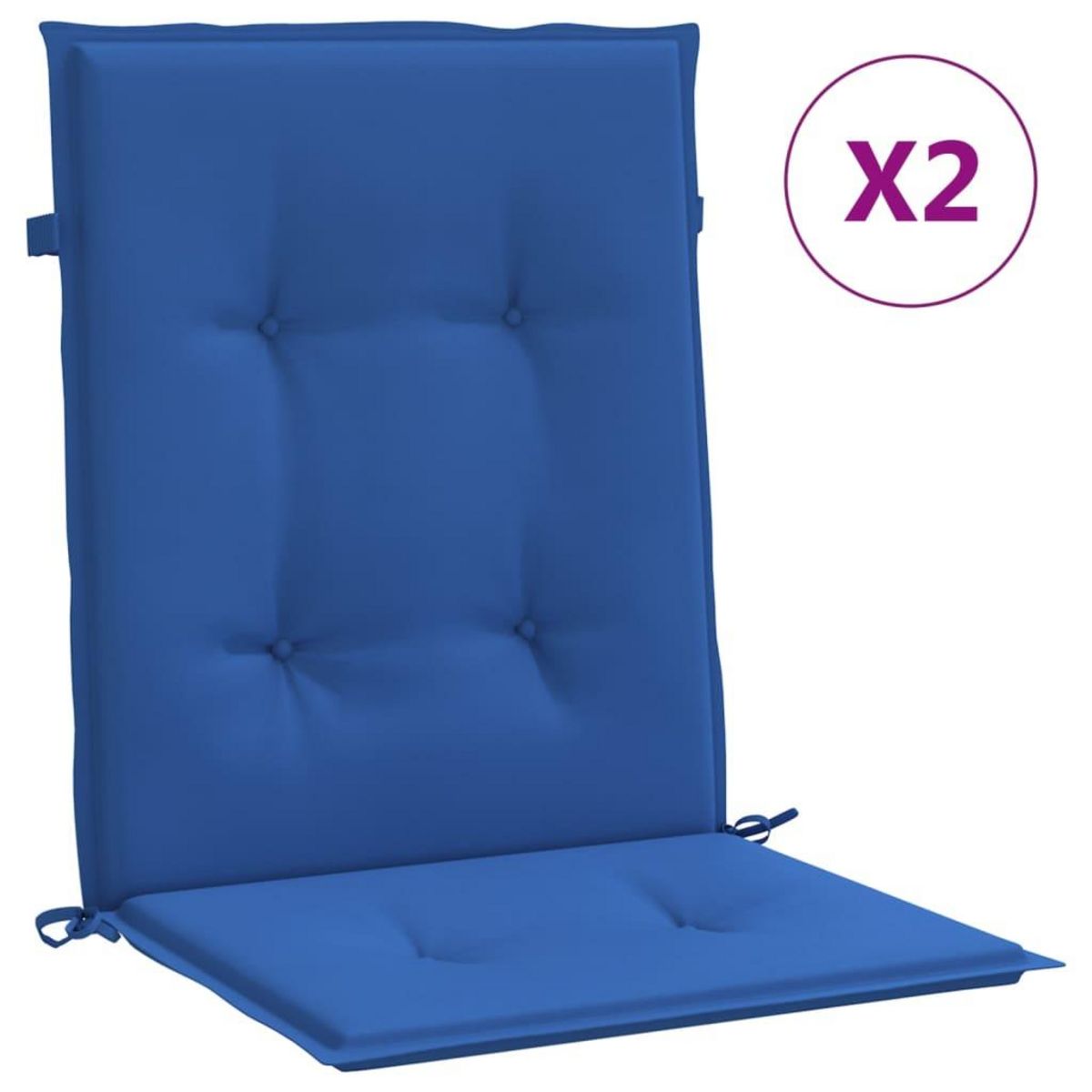 VIDAXL Coussins de chaise de jardin a dossier bas lot de 2 bleu royal