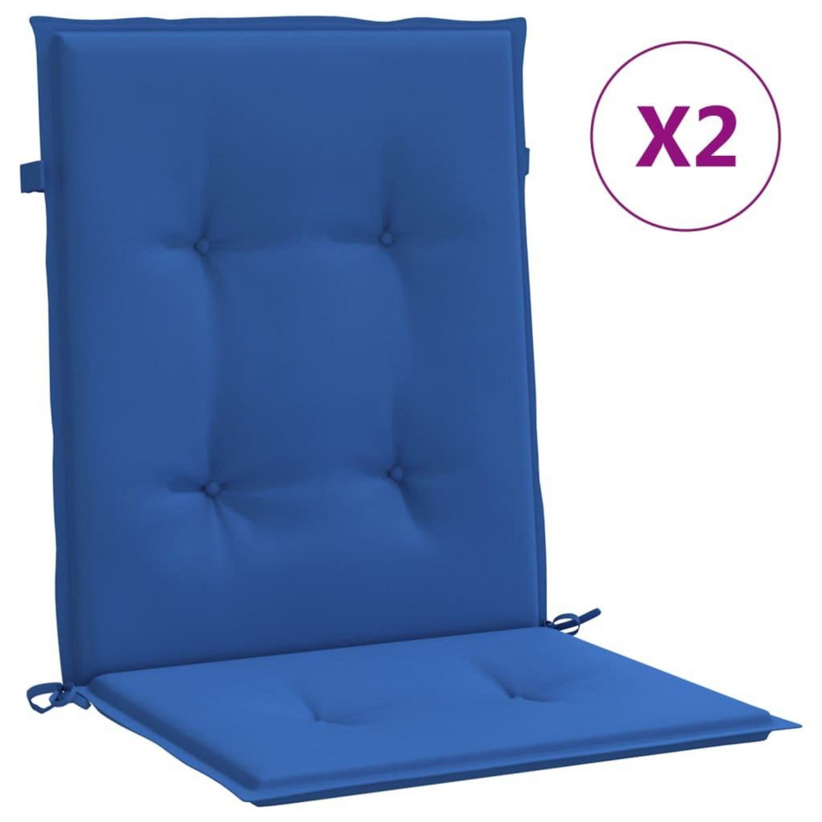 VIDAXL Coussins de chaise de jardin a dossier bas lot de 2 bleu royal