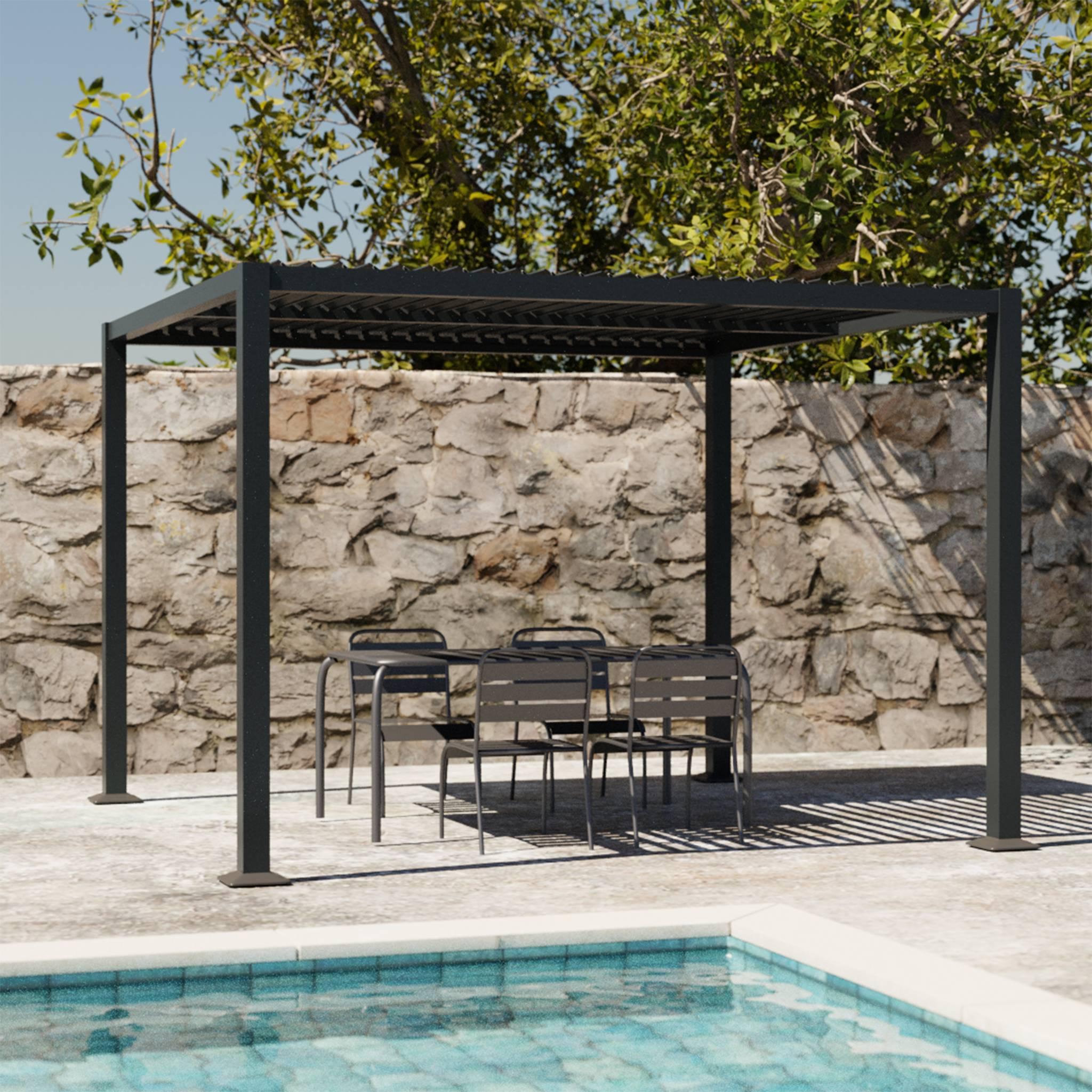 Voir la diapositive 2 : SWEEEK Pergola bioclimatique aluminium et acier lames orientables 3x3m Palace