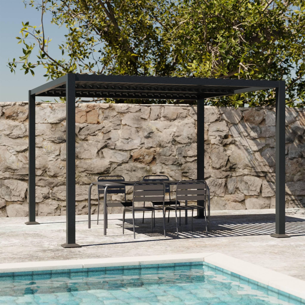 SWEEEK Pergola bioclimatique aluminium et acier lames orientables 3x3m Palace