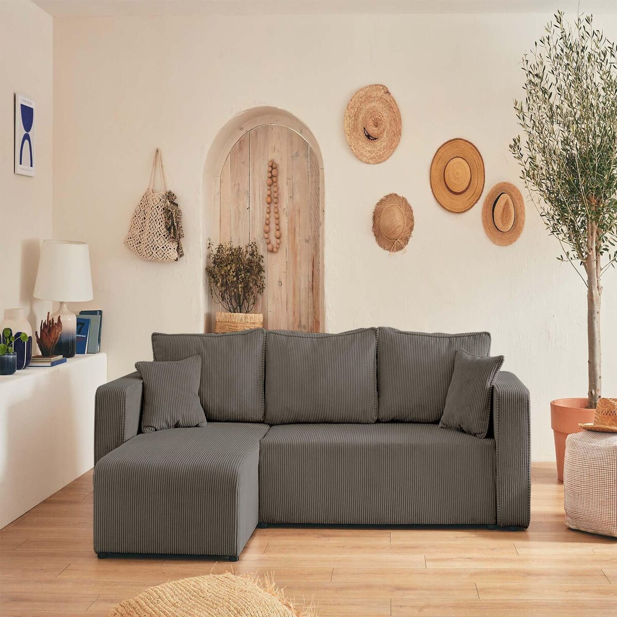 BEST MOBILIER Topaze - canapé d'angle réversible - 4 places - convertible avec coffre - en velours côtelé