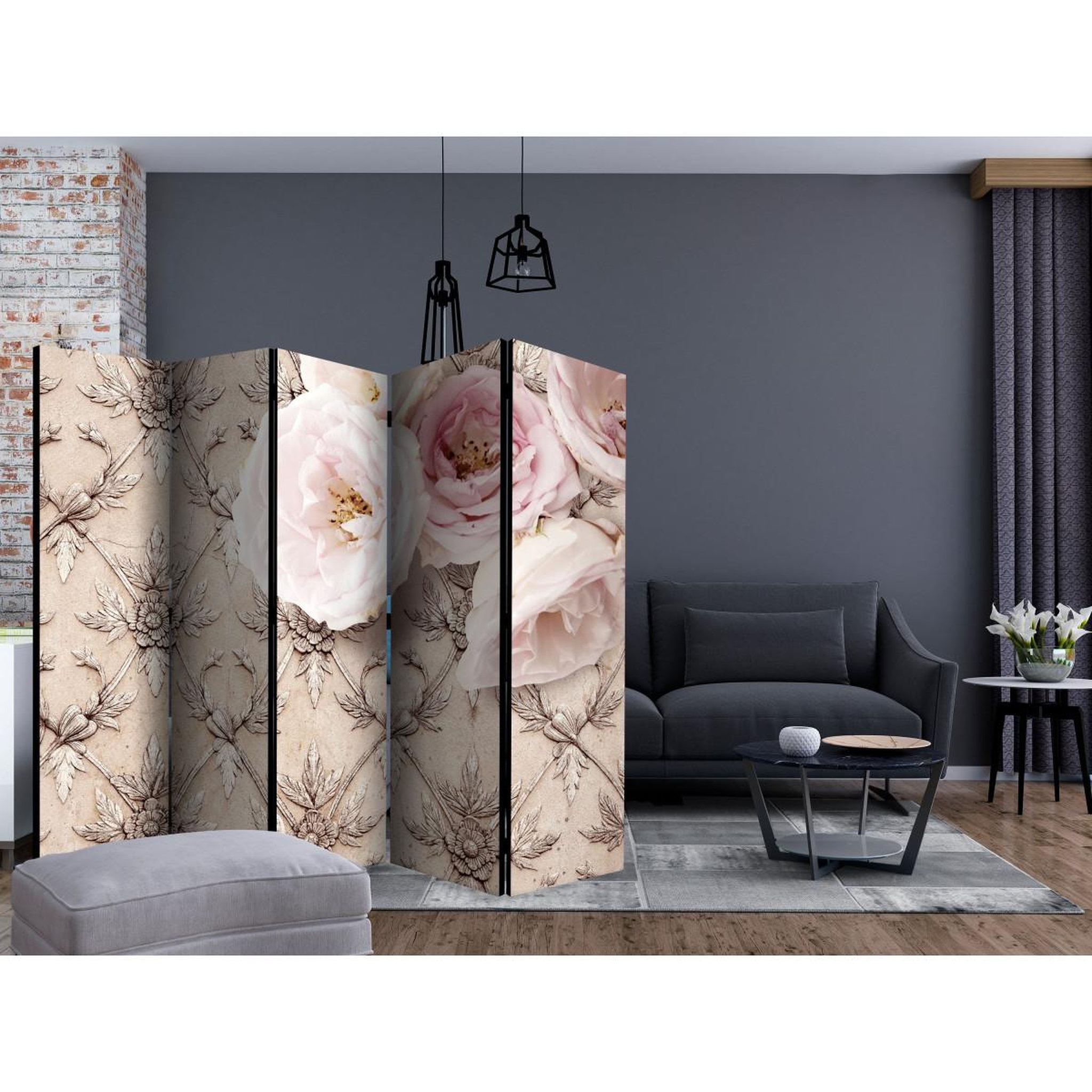 Voir la diapositive 2 : Paris Prix Paravent 5 volets  romantic beige  172x225cm