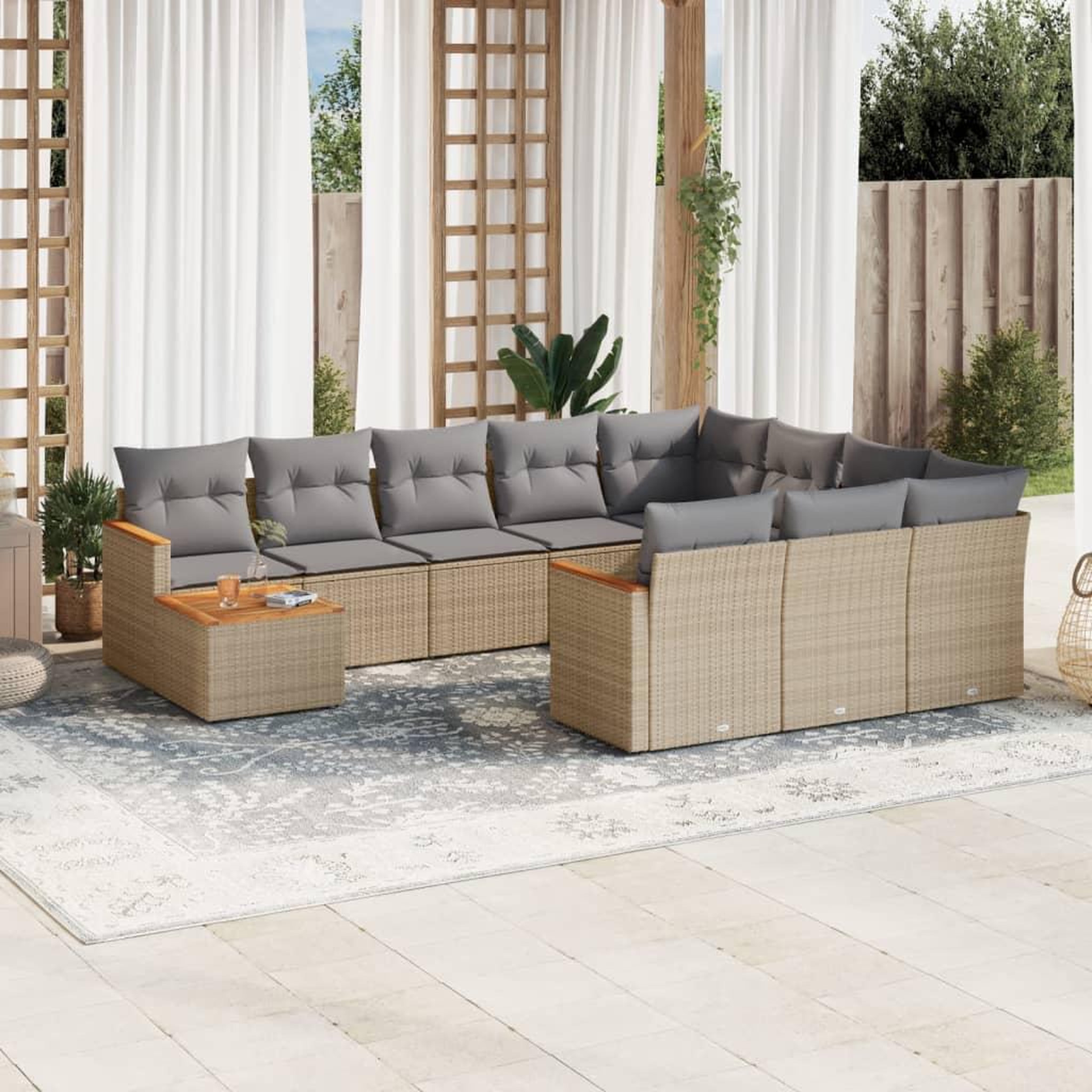 VIDAXL Salon de jardin 11 pcs avec coussins beige resine tressee