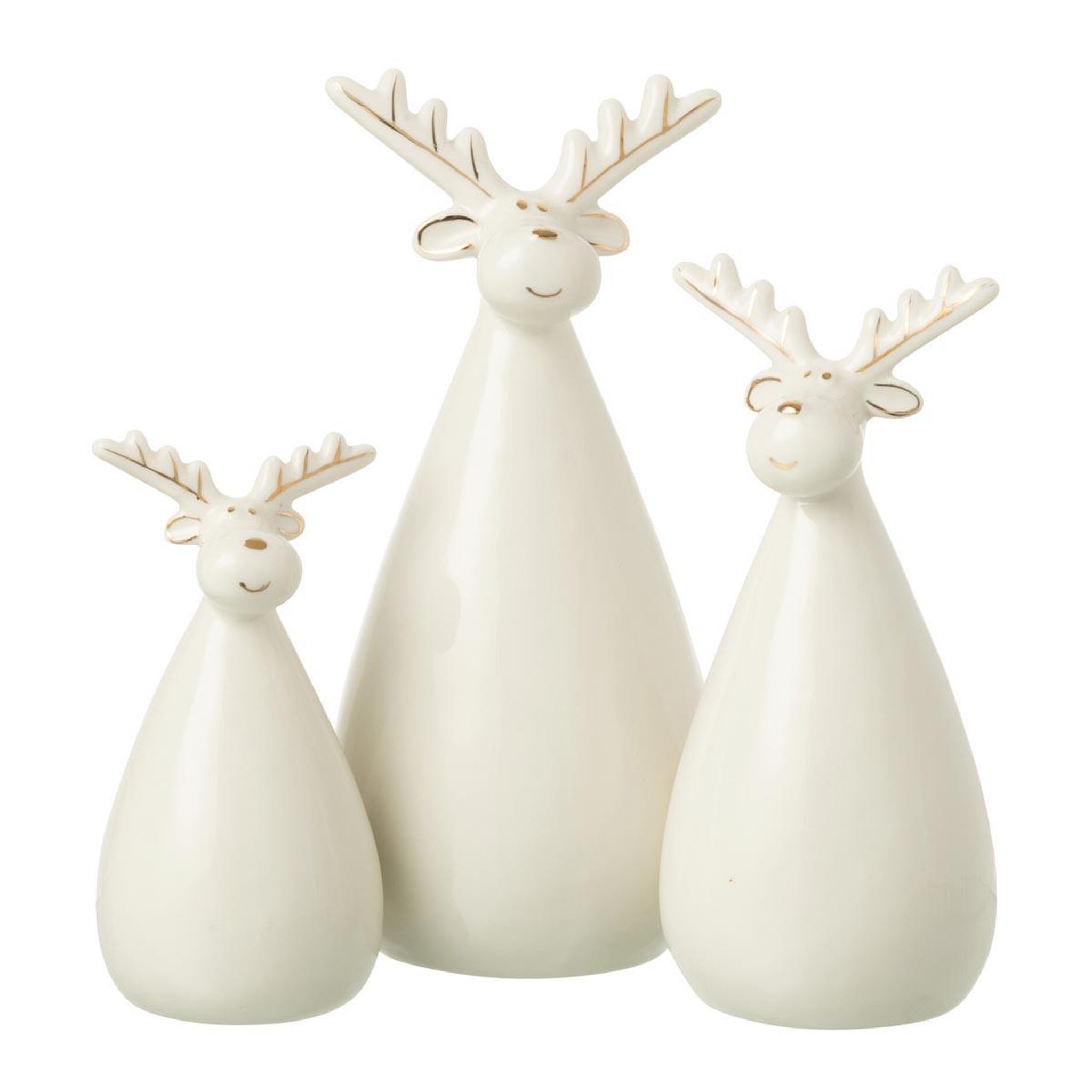 J-LINE Lot de 3 rennes déco  ovales  21cm écru