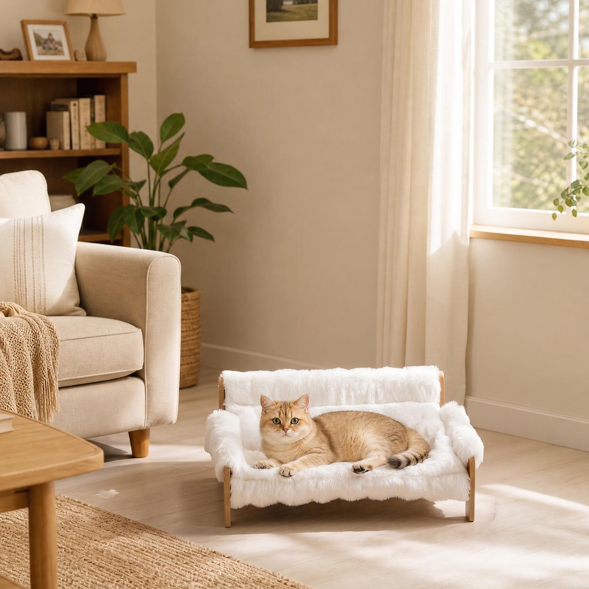 Voir la diapositive 4 : PAWHUT Canapé chien style nordique bois fourrure 70L x 47l x 30H cm