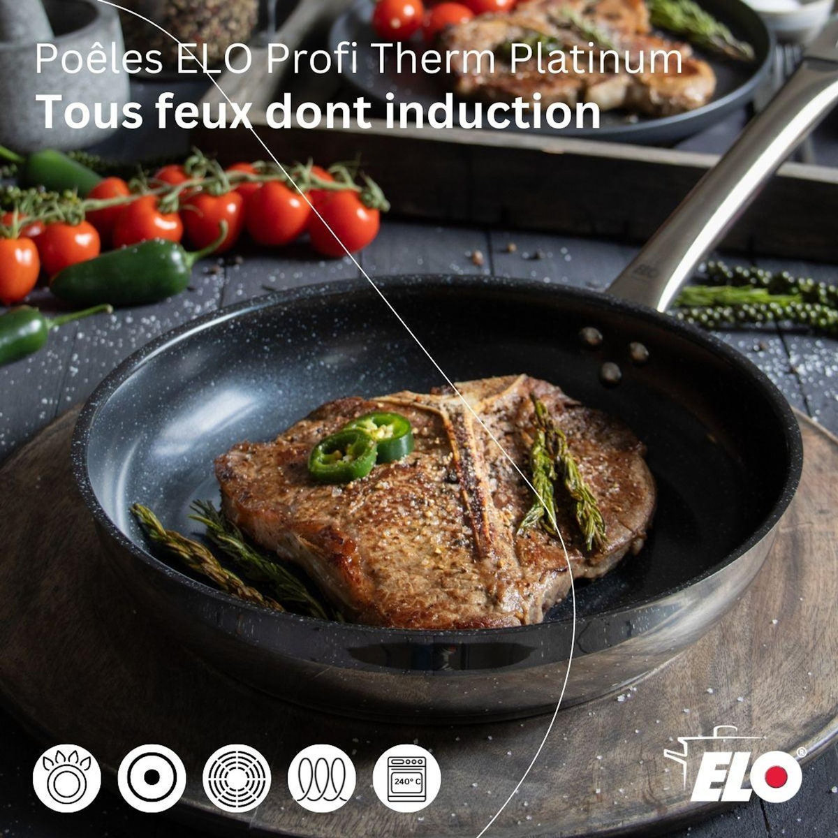 ELO Lot de 3 Poêles 24/28/32 cm & 3 Faitouts 12/20/26 cm Elo Profi Therm Platinum