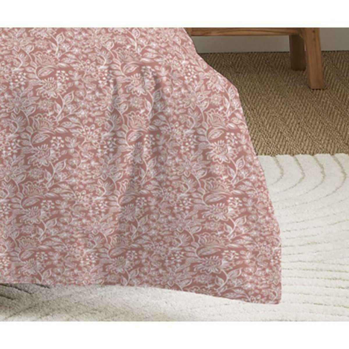 COTON PUR Parure de draps 4 pièces pour lit 160 x 200 cm  Grande largeur  Céleste pêche