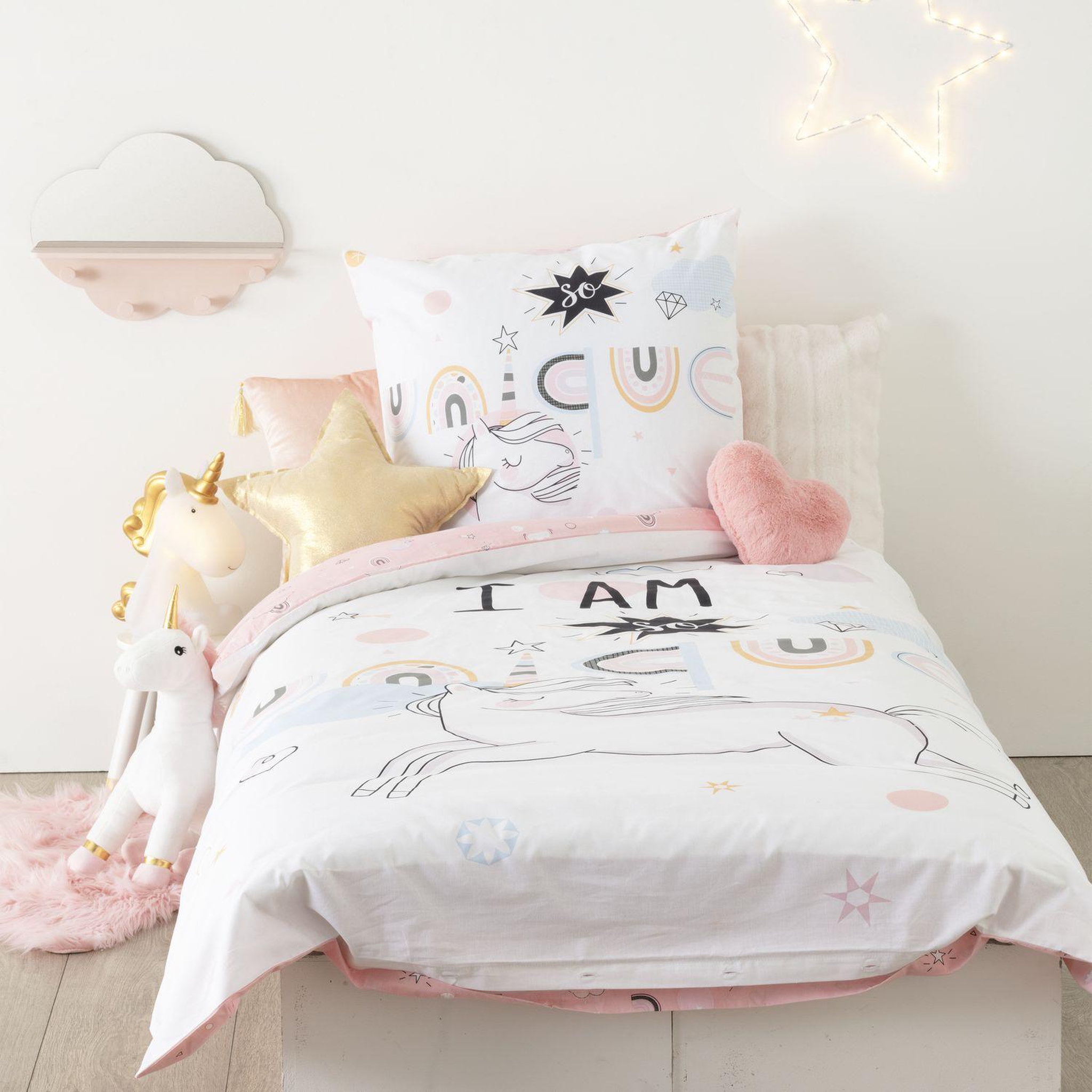 Voir la diapositive 3 : ATMOSPHERA Parure de lit enfant licorne - 100% coton 57 fils/cm² - 140 x 200 cm