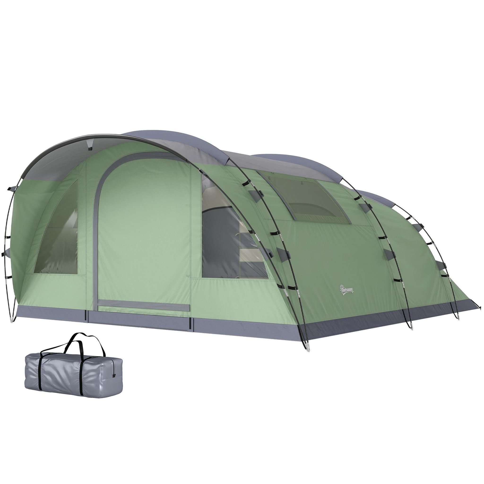 Voir la diapositive 5 : OUTSUNNY Tente de camping tunnel 4 personnes 2 pièces - étanche 3000mm - 505x390x196cm - vert