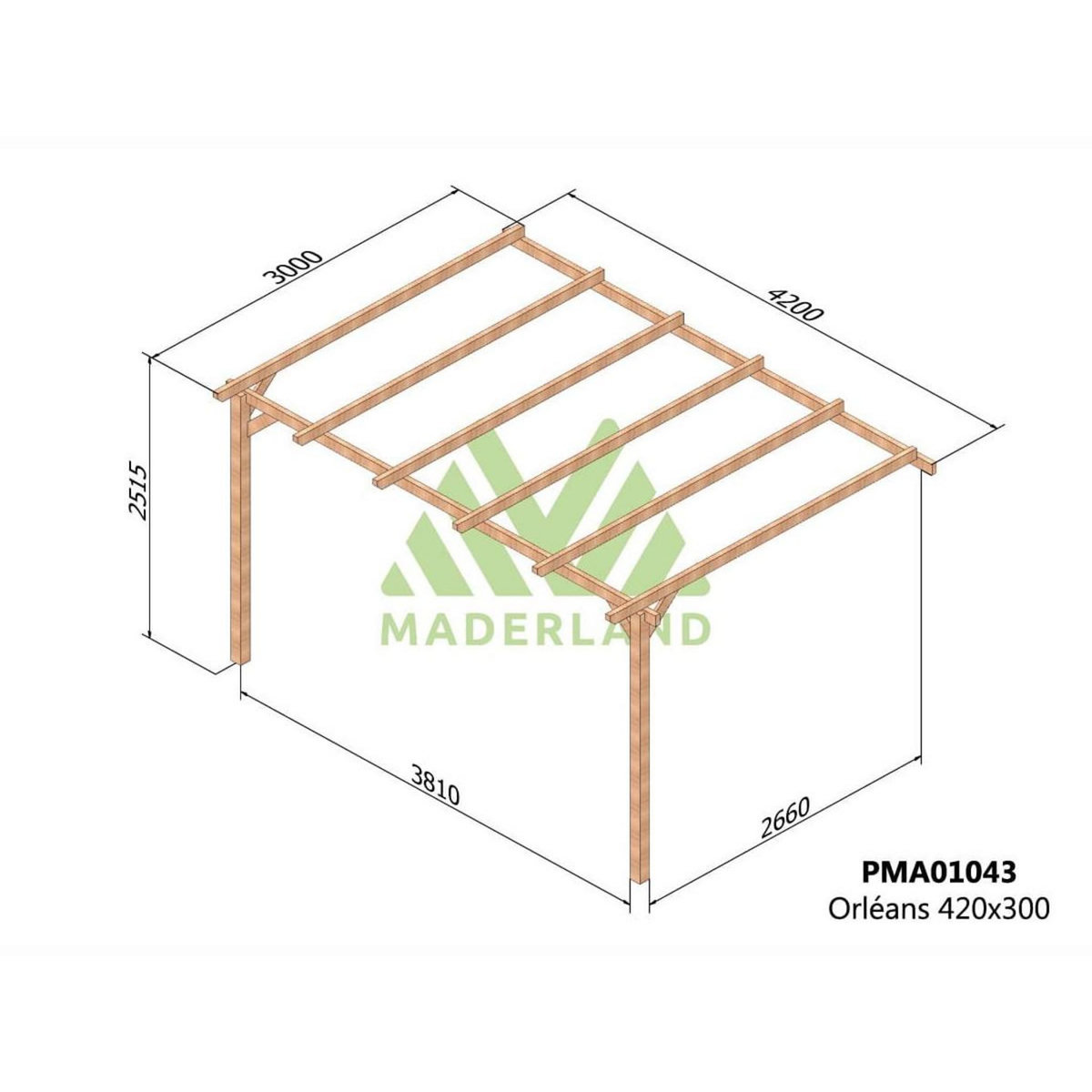 JARDIDECO Pergola adossée en bois massif Orléans 420 x 300 cm- Maderland