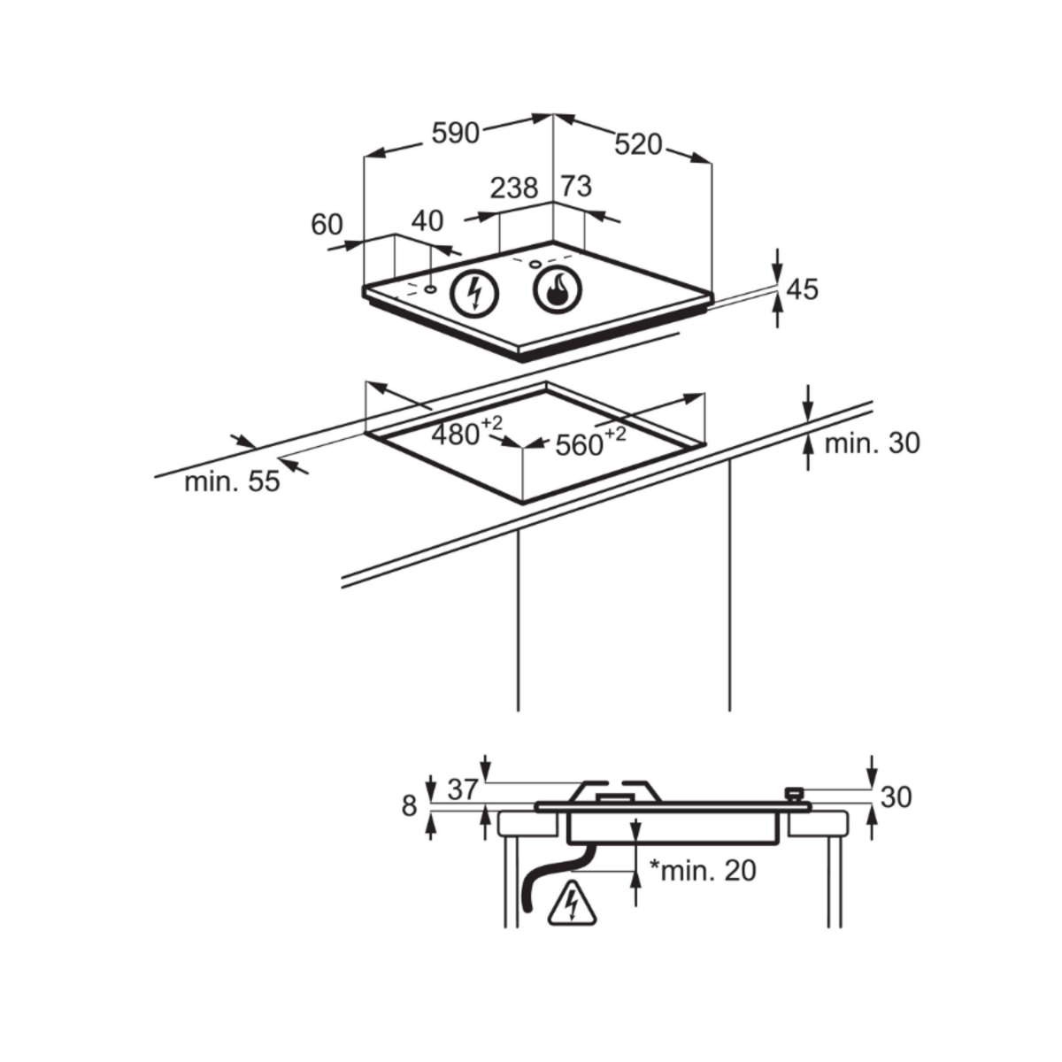 ELECTROLUX Table de cuisson gaz 59cm 4 feux noir - KGG64362K