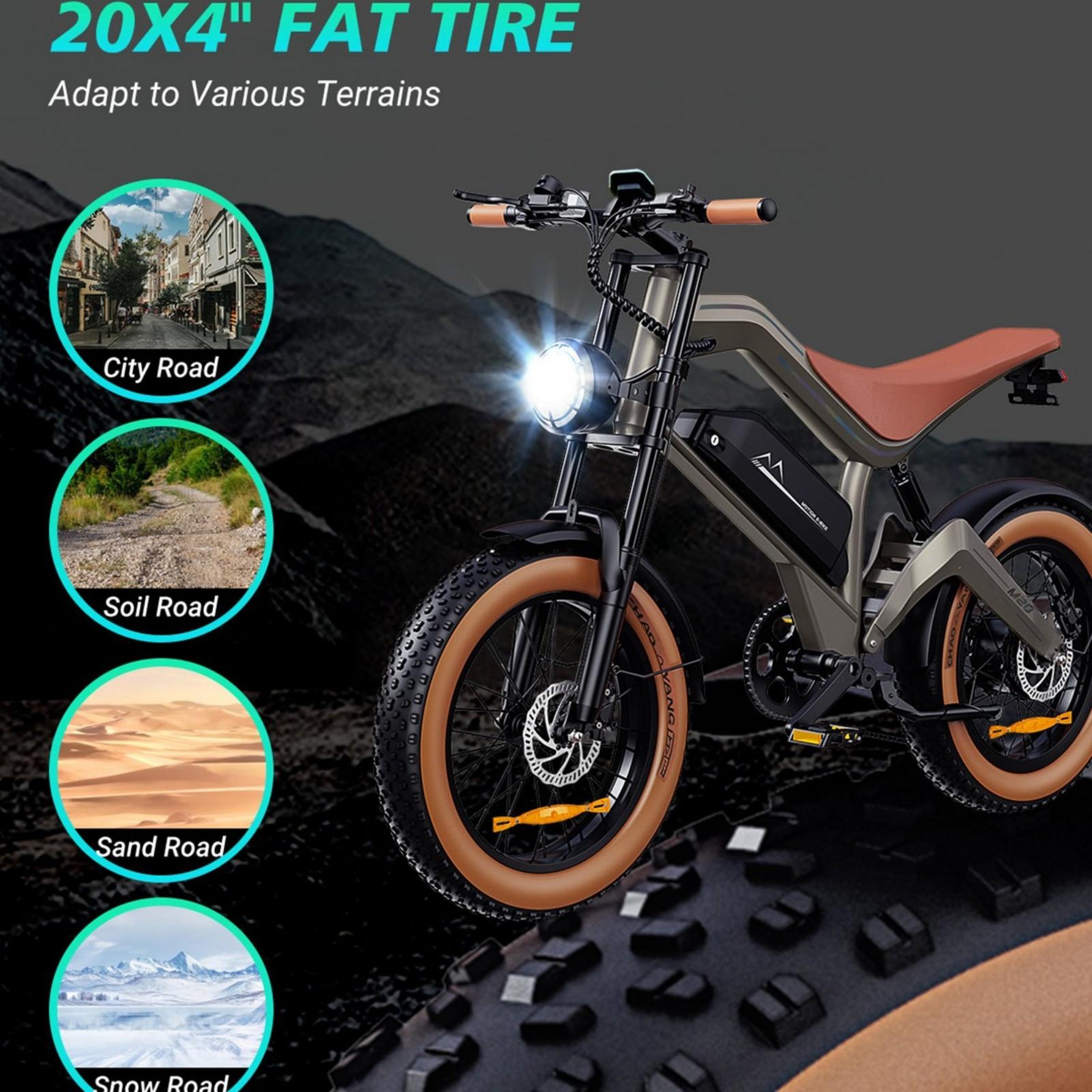 Voir la diapositive 6 : DYU Vélo électrique DYU M20, tout-terrain, batterie 48 V 18,2 Ah, marron