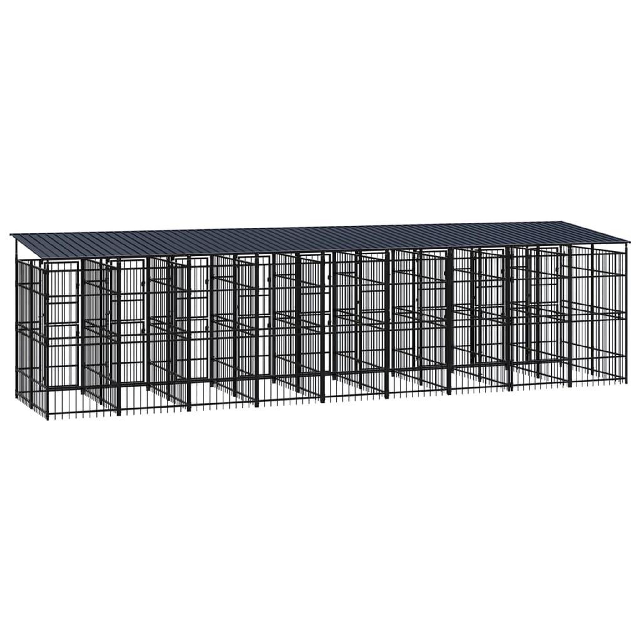 Voir la diapositive 4 : VIDAXL Chenil d'exterieur avec toit pour chiens Acier 16,59 m²